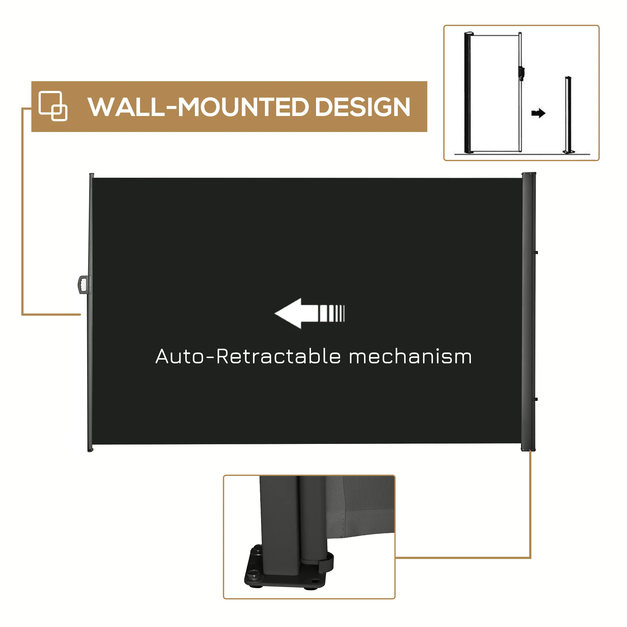 118" x 79" Retractable Side Awning with UV & Wind Protection, Black - Image 6
