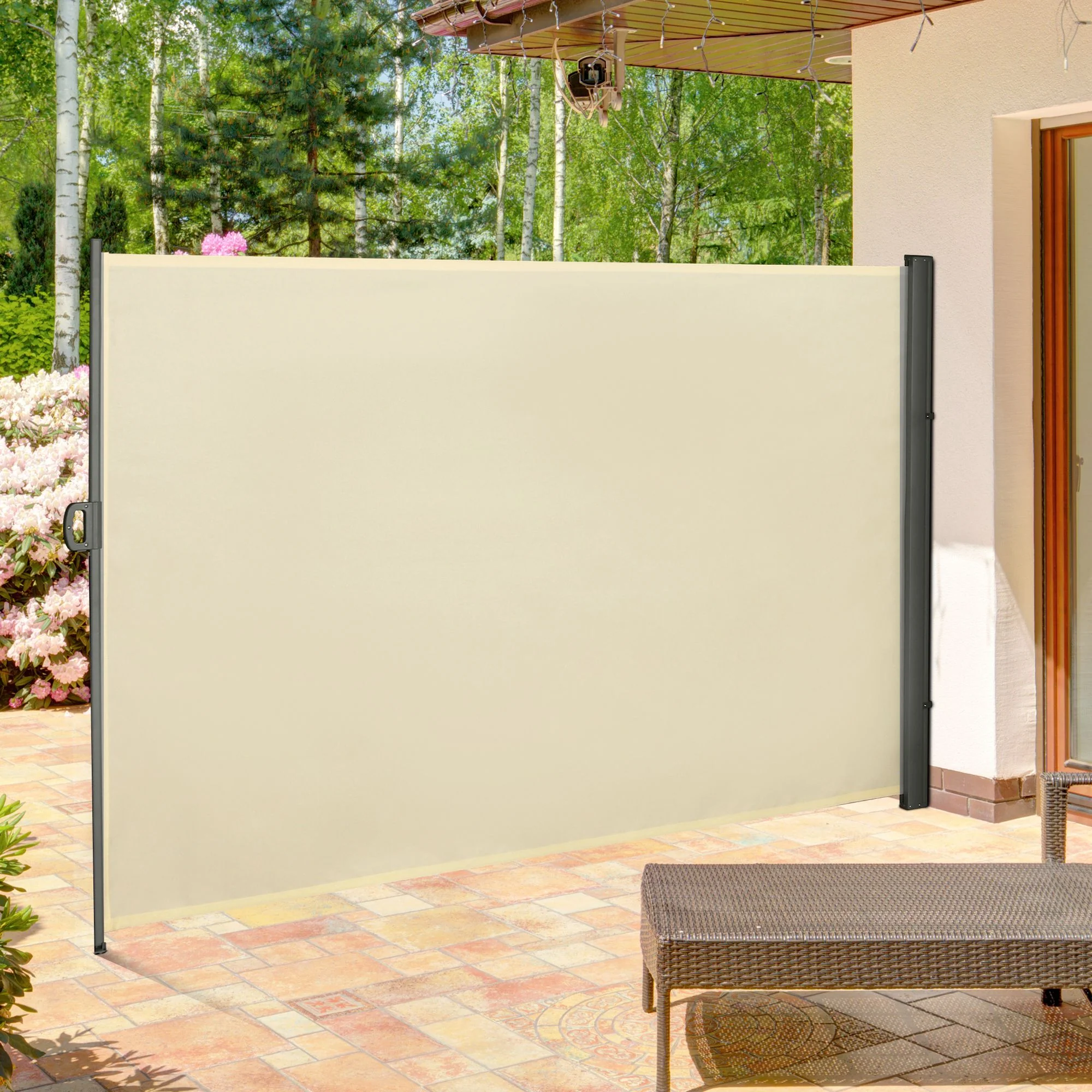 118" x 79" Retractable Side Awning with UV & Wind Protection, Cream White - Image 3