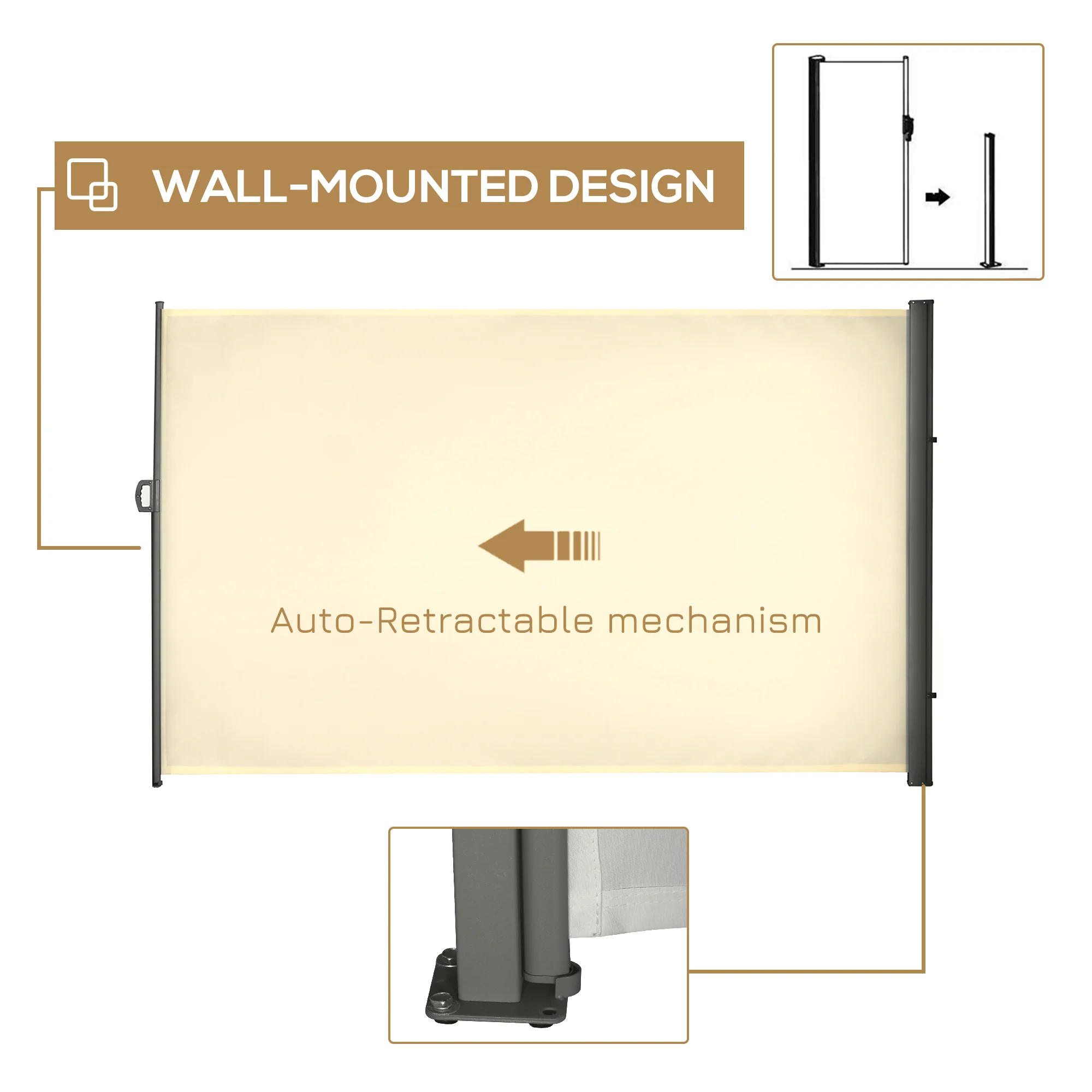 118" x 79" Retractable Side Awning with UV & Wind Protection, Cream White - Image 6