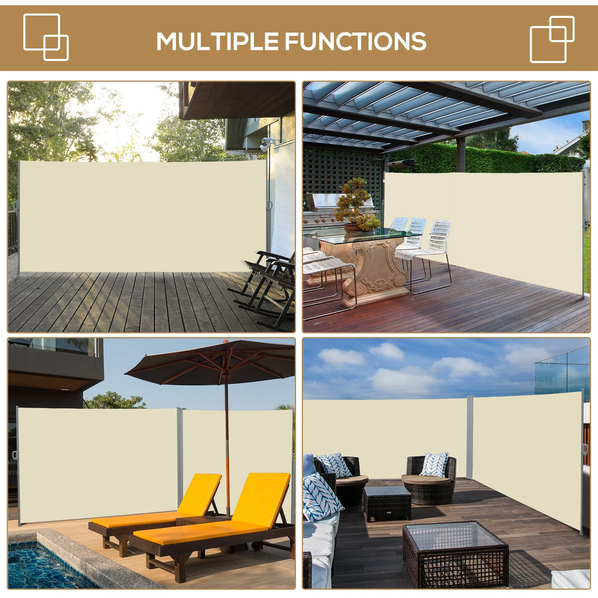 118" x 79" Retractable Side Awning with UV & Wind Protection, Cream White - Image 9