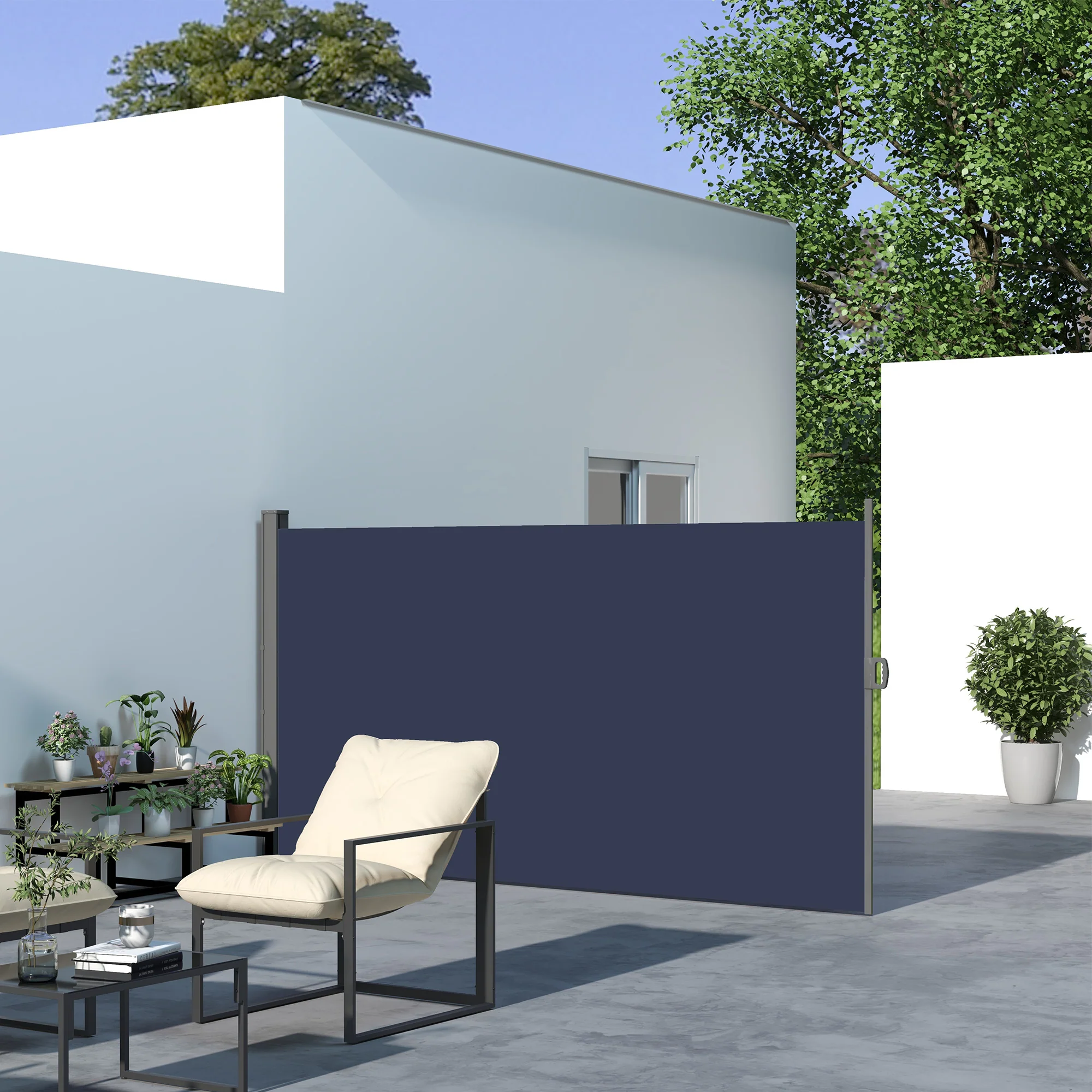 118" x 79" Retractable Side Awning with UV & Wind Protection, Dark Blue - Image 3
