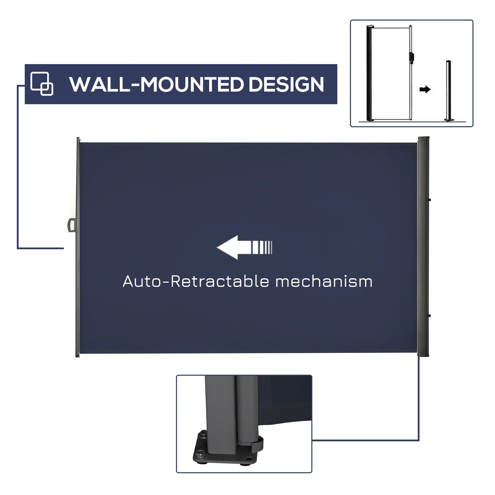 118" x 79" Retractable Side Awning with UV & Wind Protection, Dark Blue - Image 7