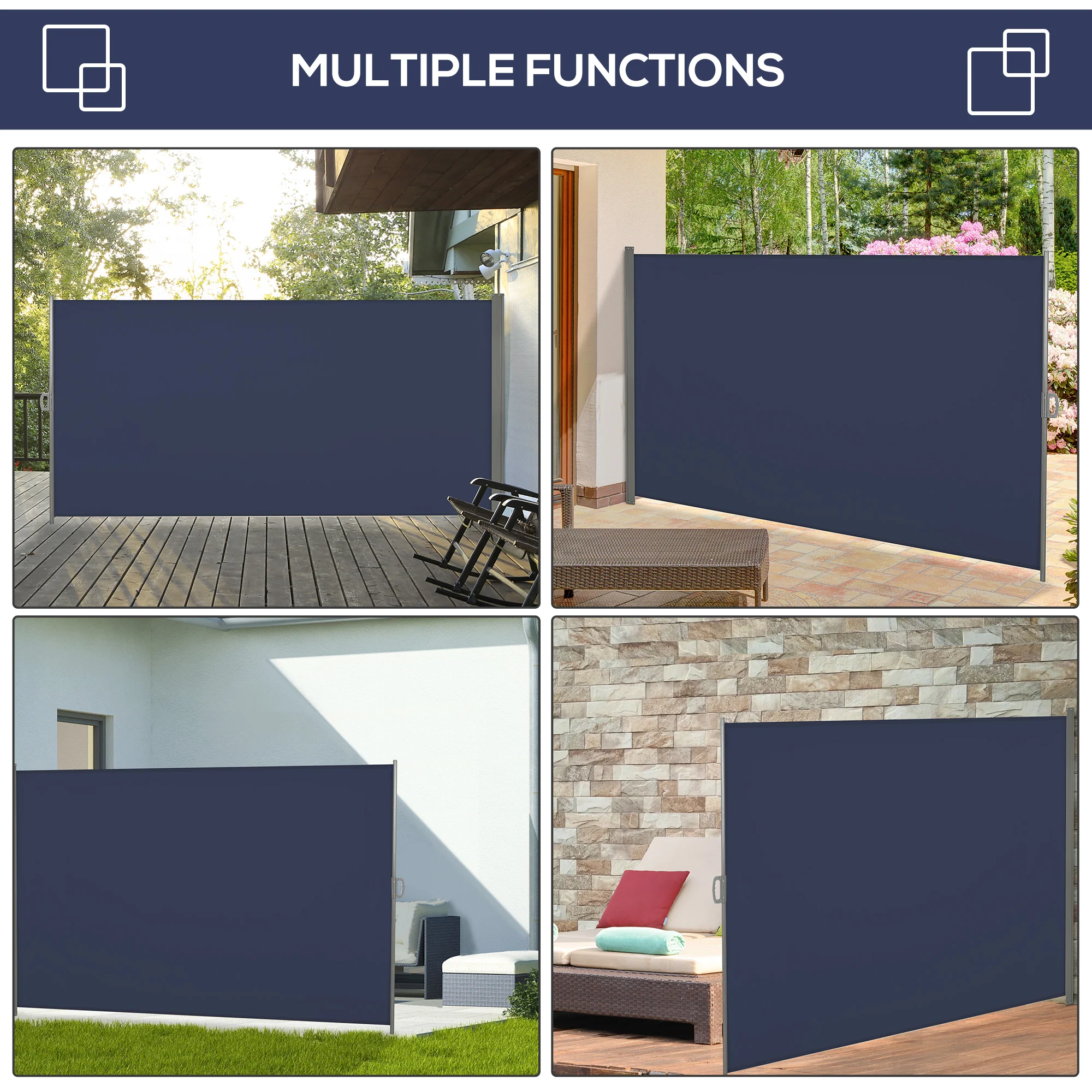 118" x 79" Retractable Side Awning with UV & Wind Protection, Dark Blue - Image 9