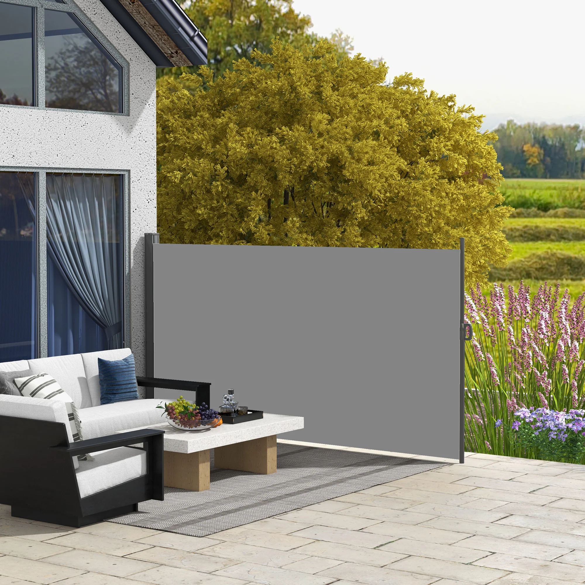 118" x 79" Retractable Side Awning with UV & Wind Protection, Light Grey - Image 4