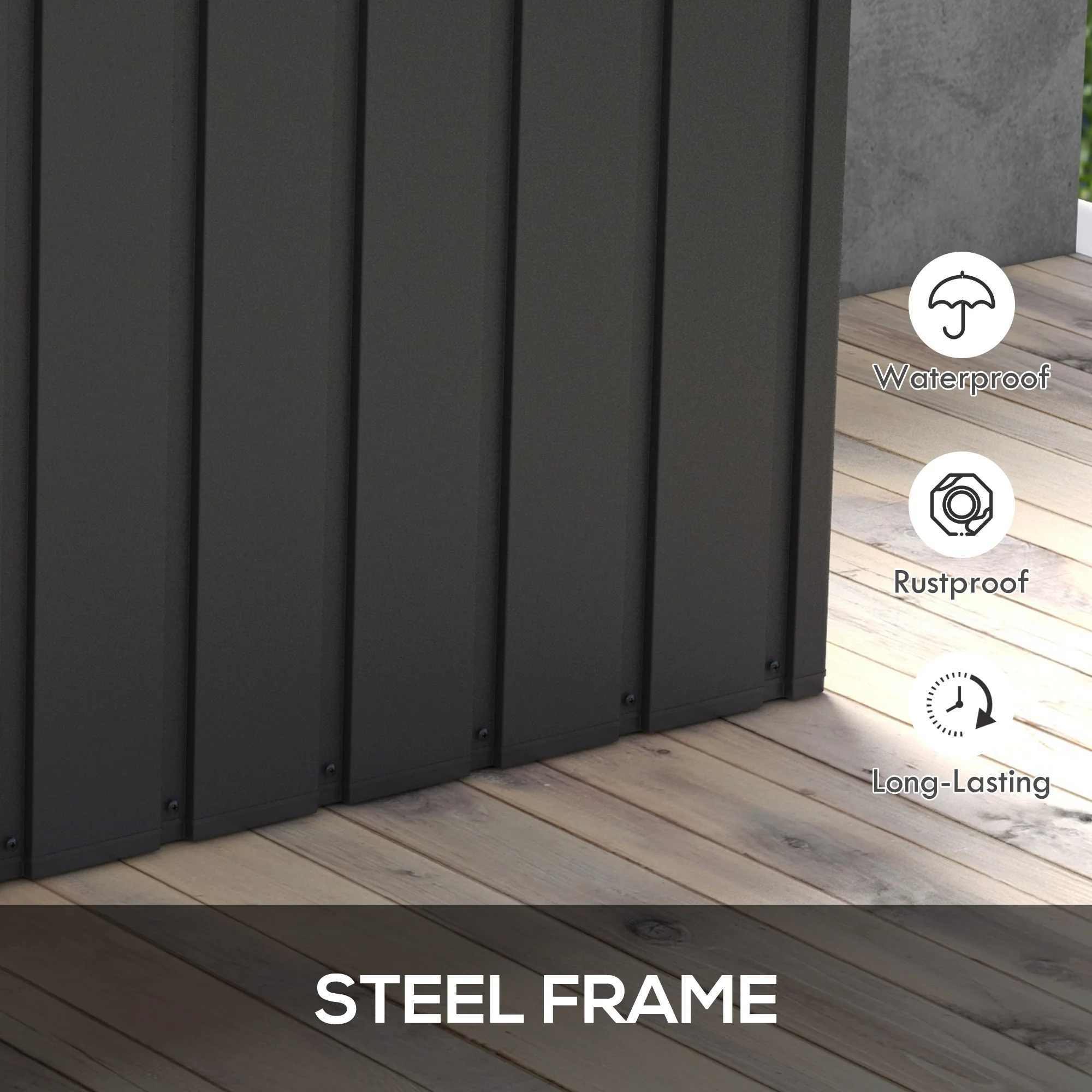 119 Gallon Galvanized Steel Deck Box with Wheels and Handles, Dark Grey - Image 7