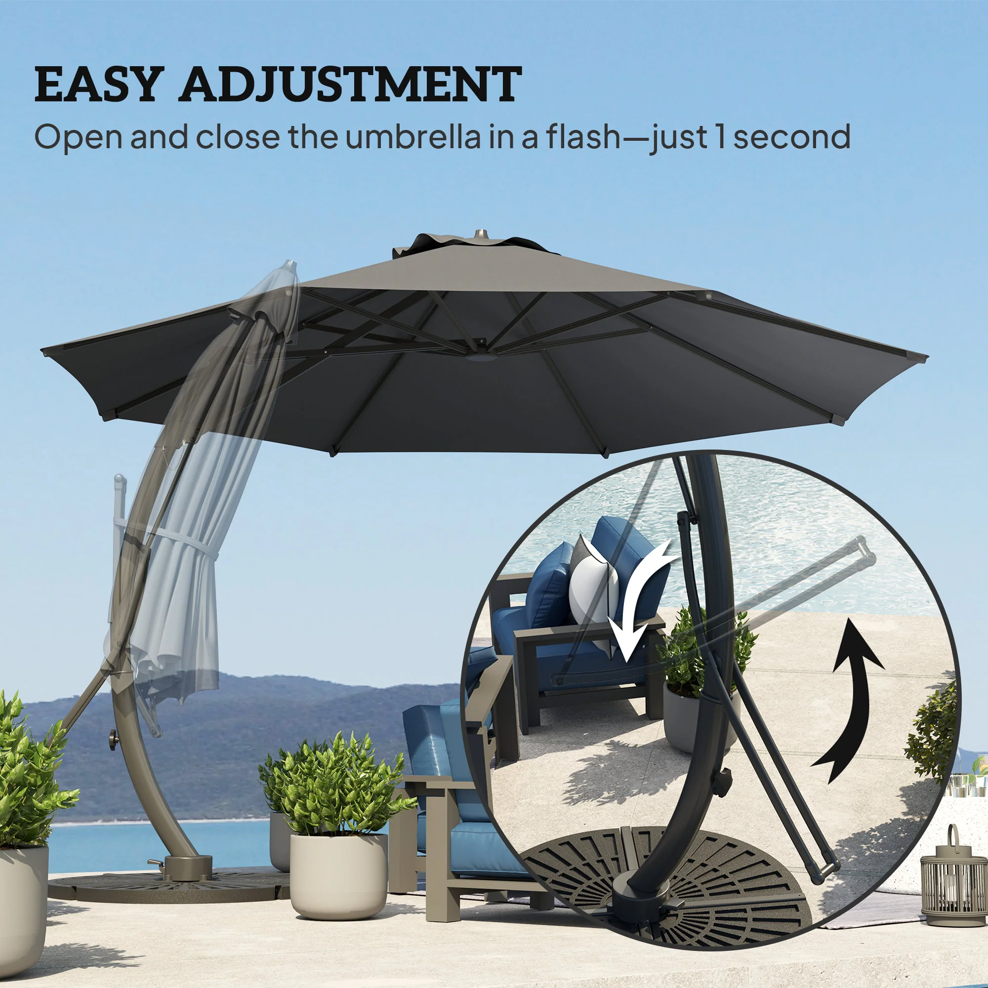 11' Patio Umbrella with 360° Rotation & UPF 50+ Protection - Image 7