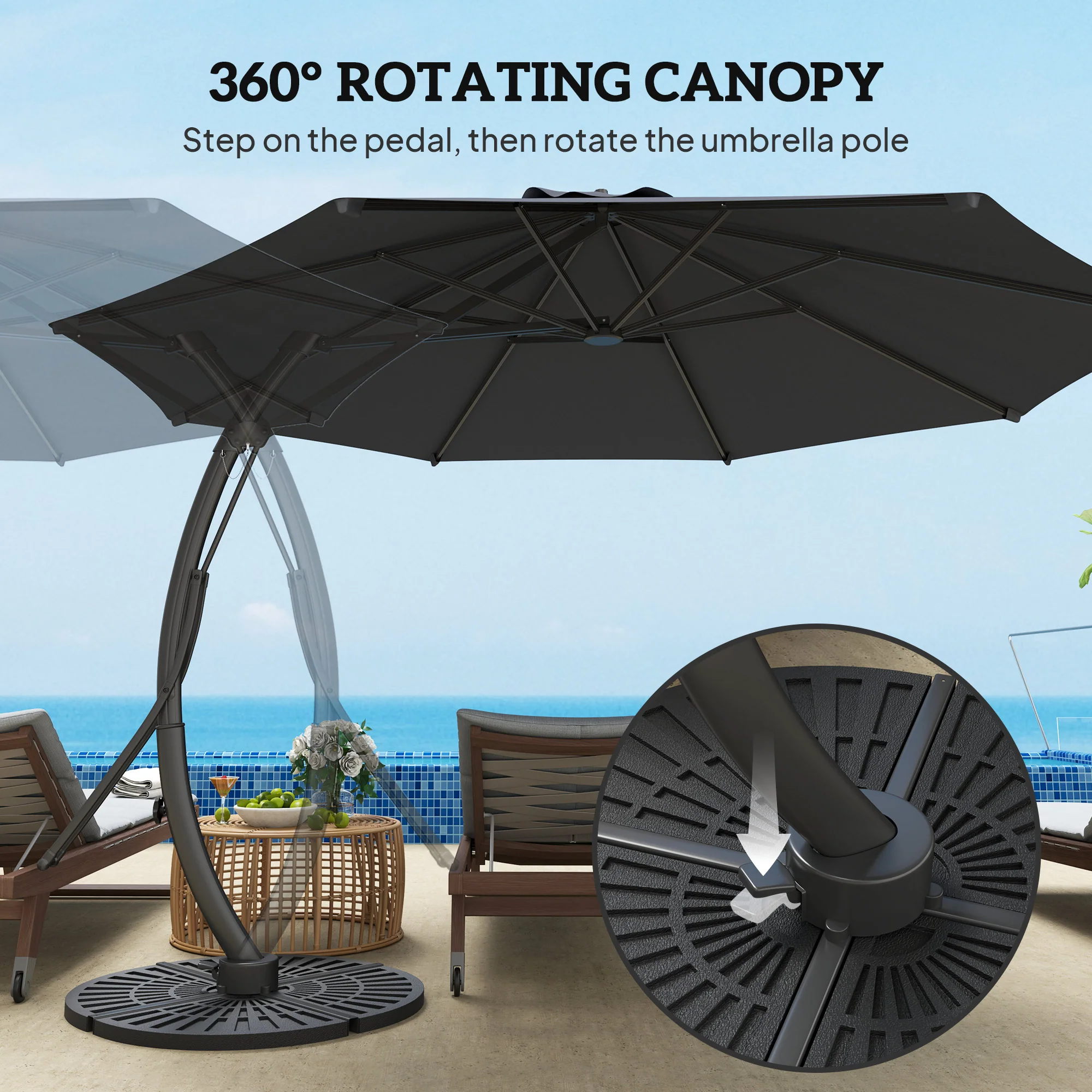 11' Patio Umbrella with 360° Rotation & UPF 50+ Protection - Image 9