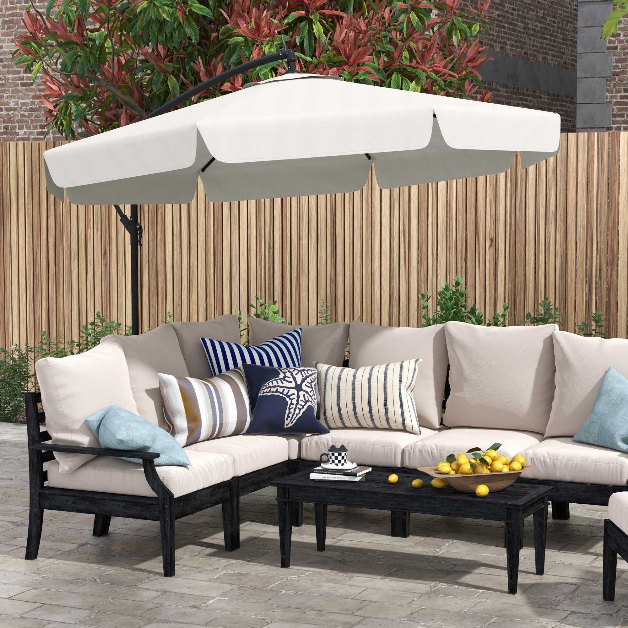 11FT Offset Hanging Patio Umbrella with Easy Tilt and Cross Base, Cream White - Image 3