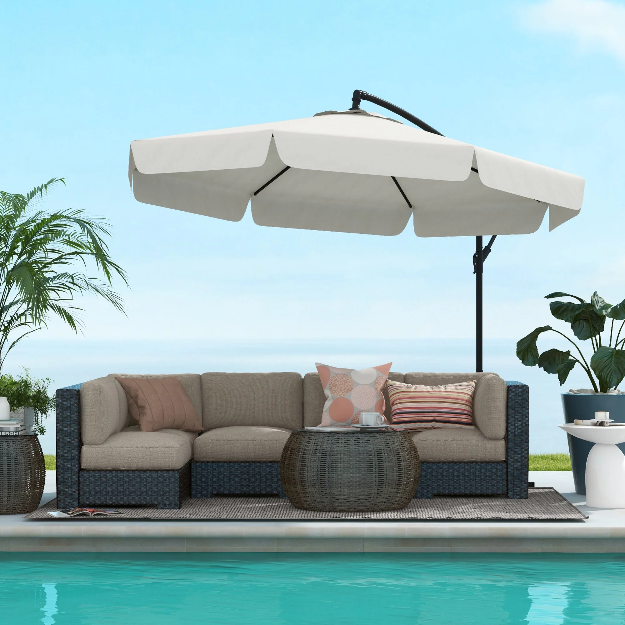 11FT Offset Hanging Patio Umbrella with Easy Tilt and Cross Base, Cream White - Image 4