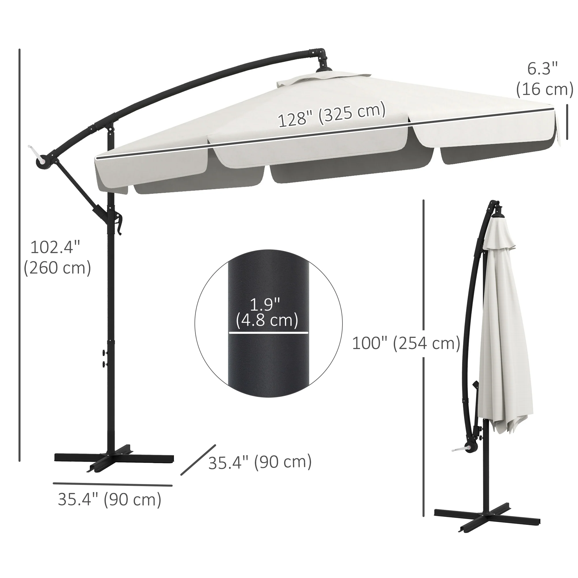 11FT Offset Hanging Patio Umbrella with Easy Tilt and Cross Base, Cream White - Image 5