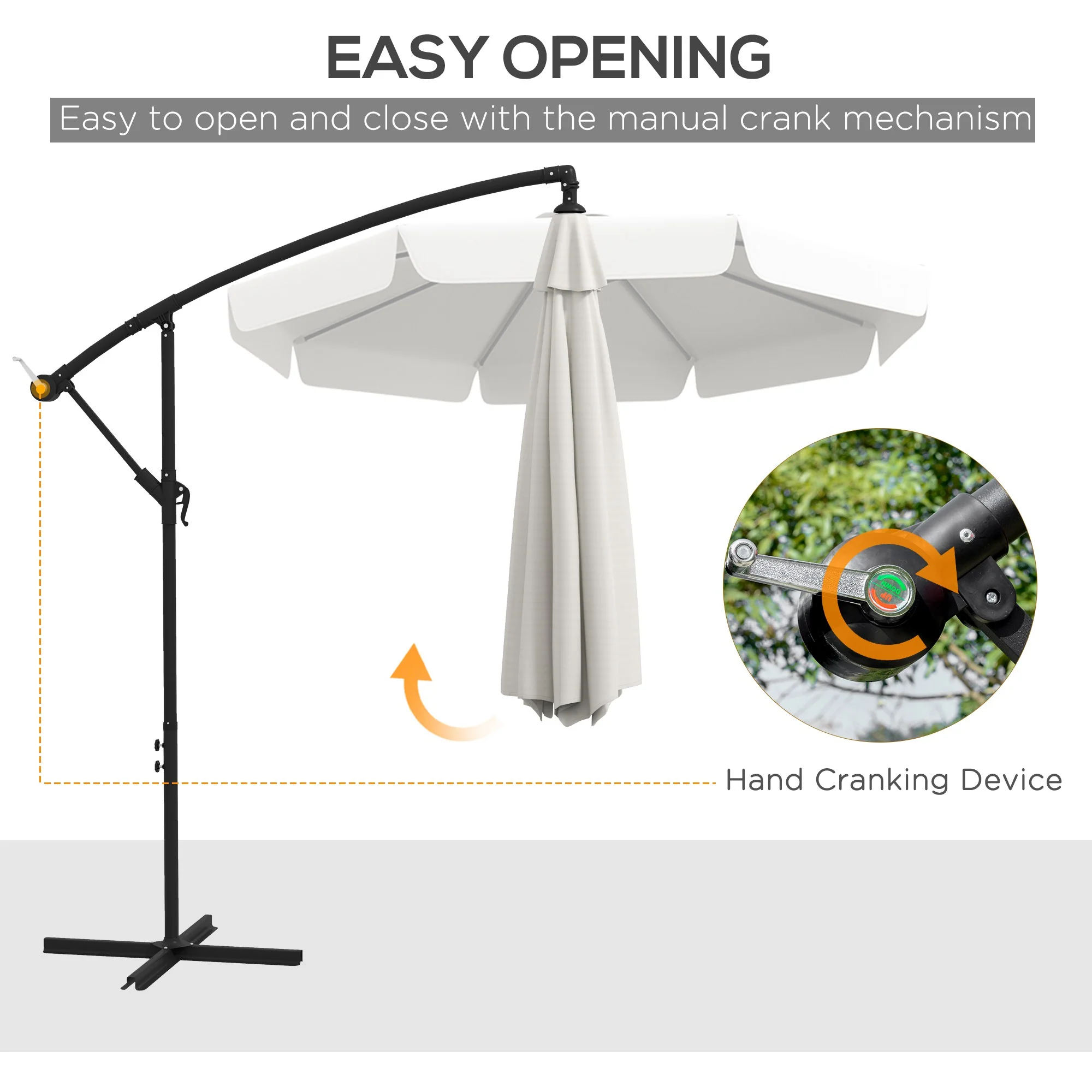 11FT Offset Hanging Patio Umbrella with Easy Tilt and Cross Base, Cream White - Image 6
