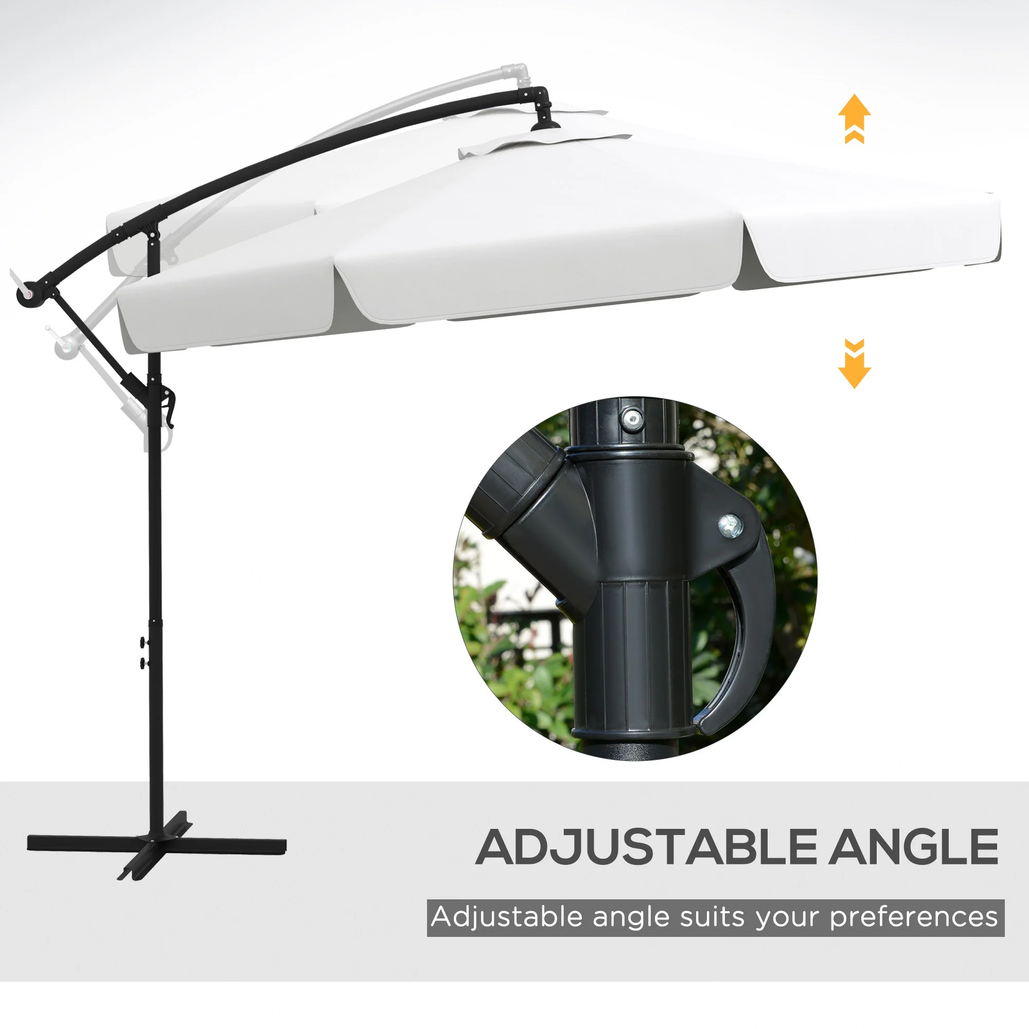 11FT Offset Hanging Patio Umbrella with Easy Tilt and Cross Base, Cream White - Image 7