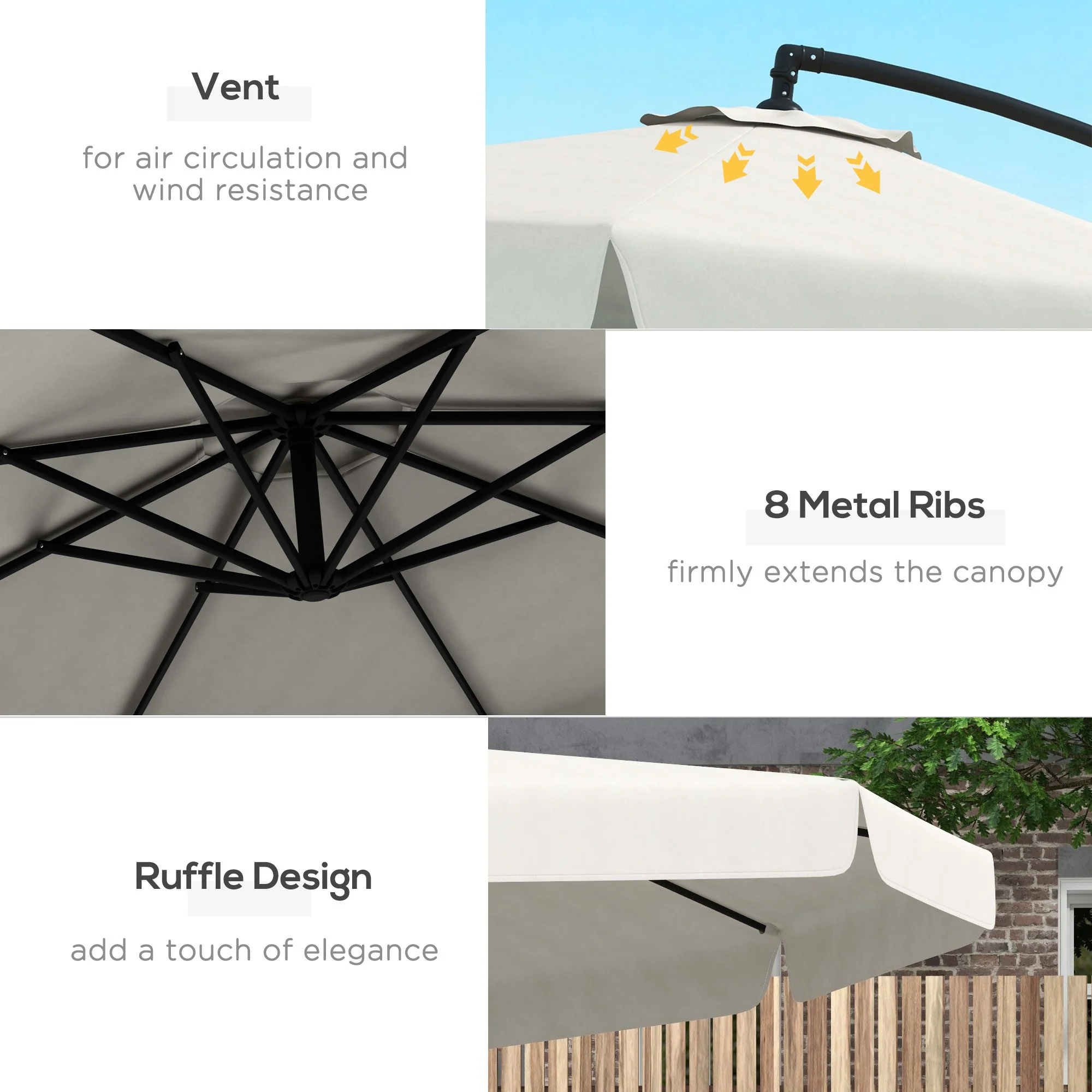 11FT Offset Hanging Patio Umbrella with Easy Tilt and Cross Base, Cream White - Image 8