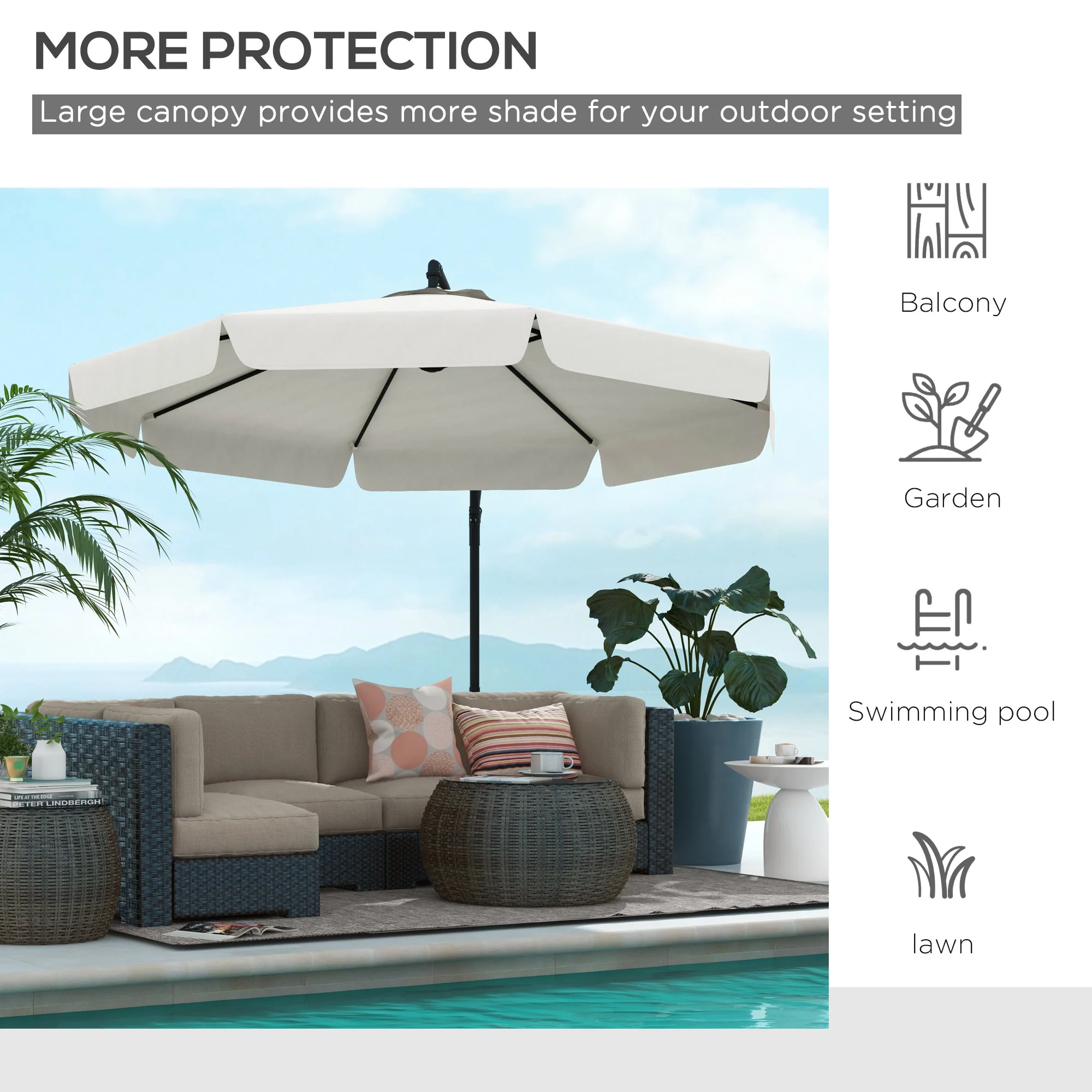 11FT Offset Hanging Patio Umbrella with Easy Tilt and Cross Base, Cream White - Image 9