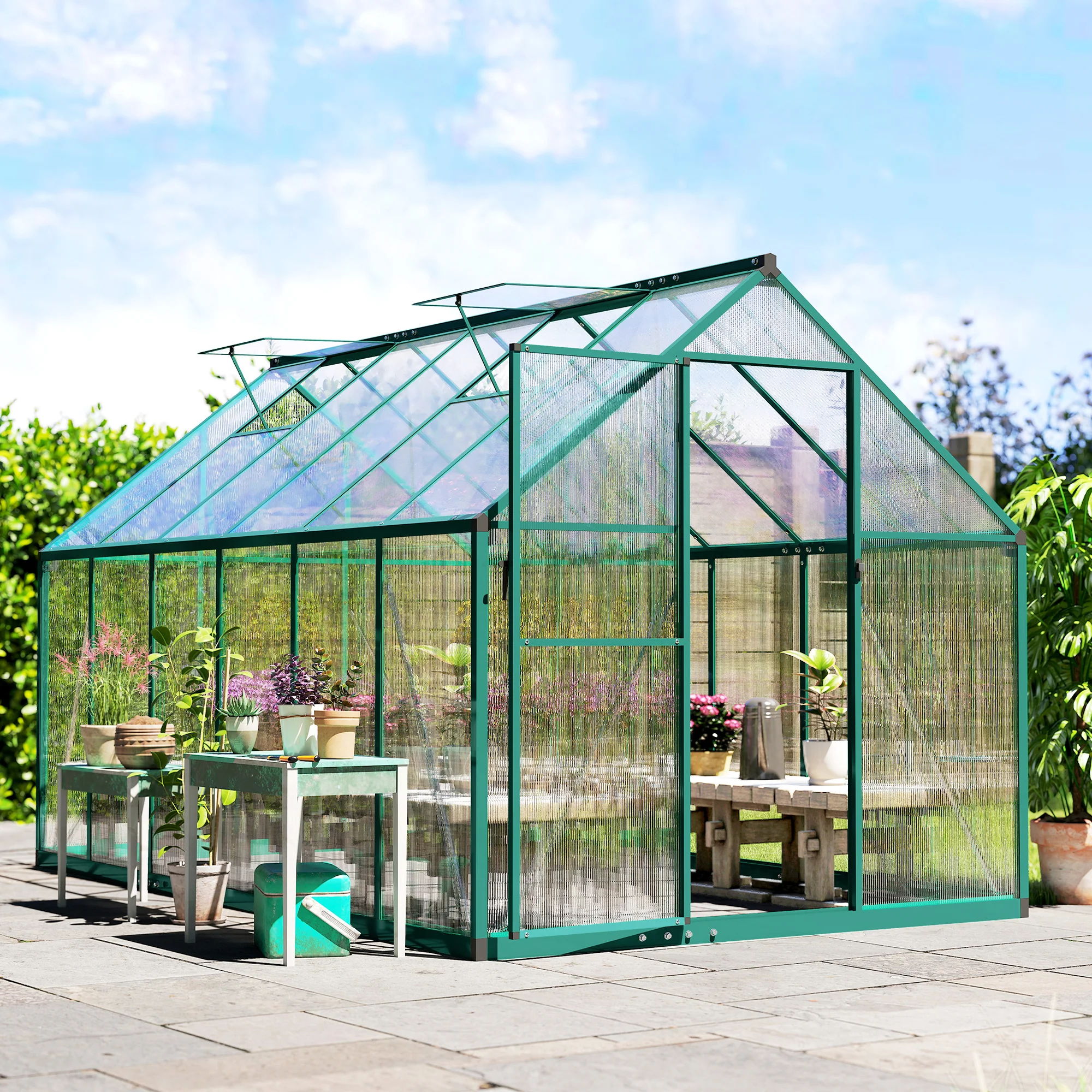 11' x 6' Polycarbonate Walk-in Greenhouse, Dark Green - Image 10