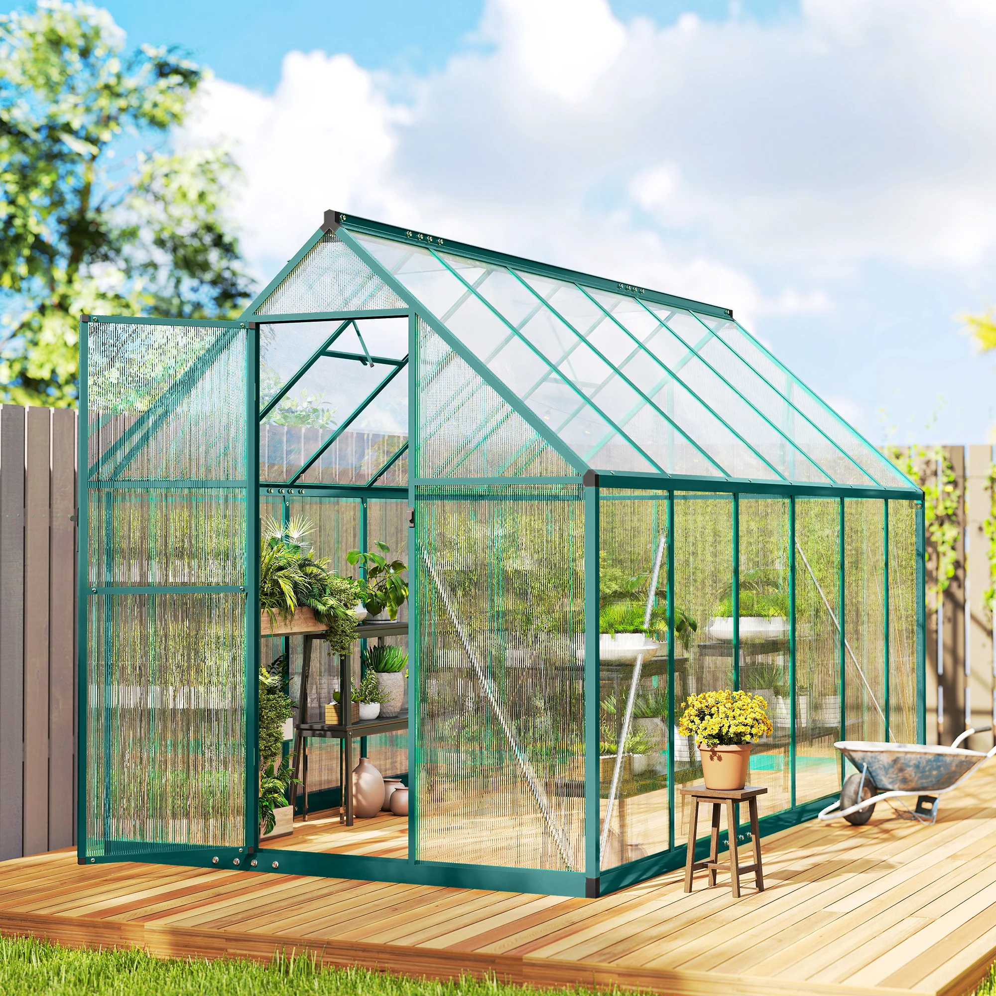 11' x 6' Polycarbonate Walk-in Greenhouse, Dark Green - Image 11