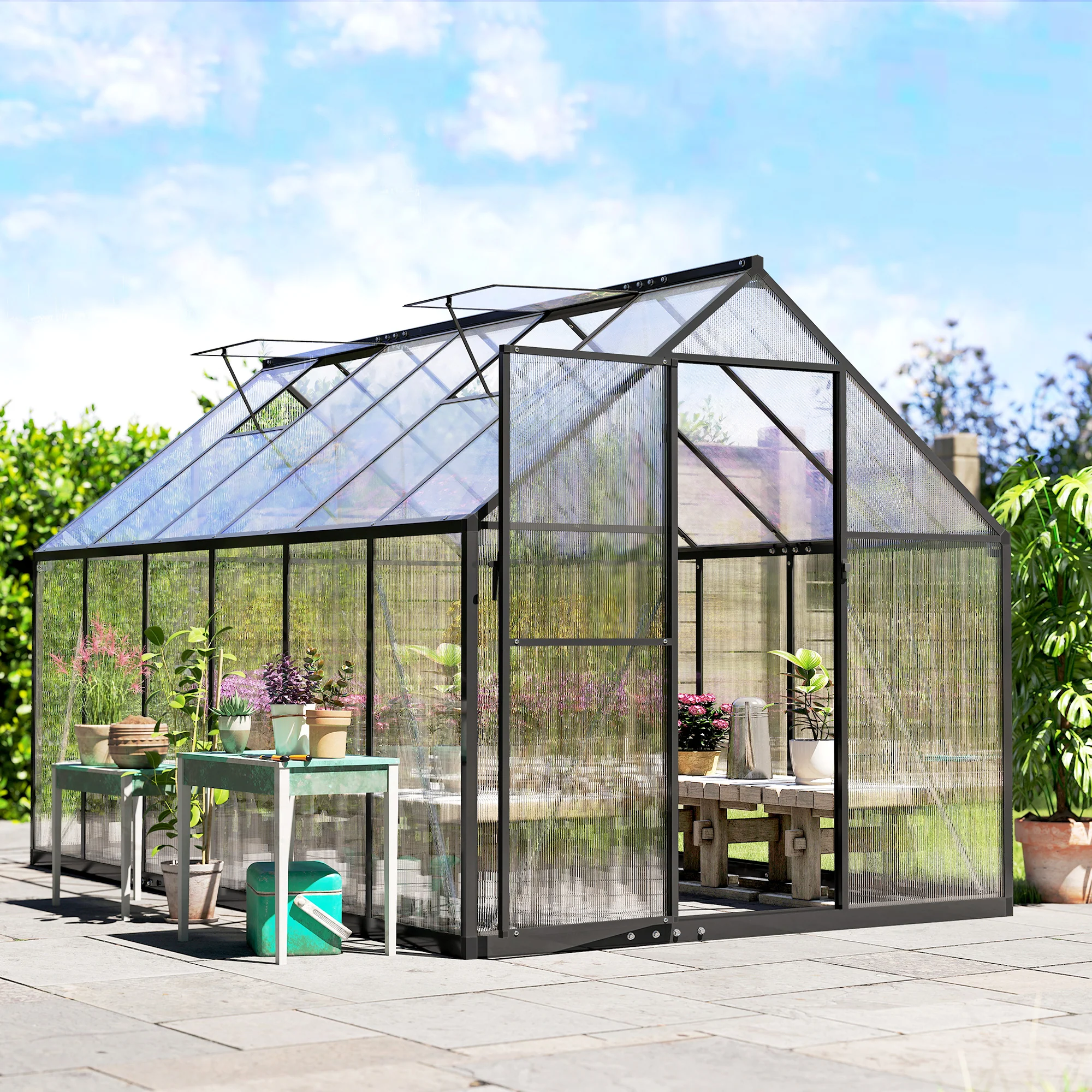 11' x 6' Polycarbonate Walk-in Greenhouse, Black - Image 10