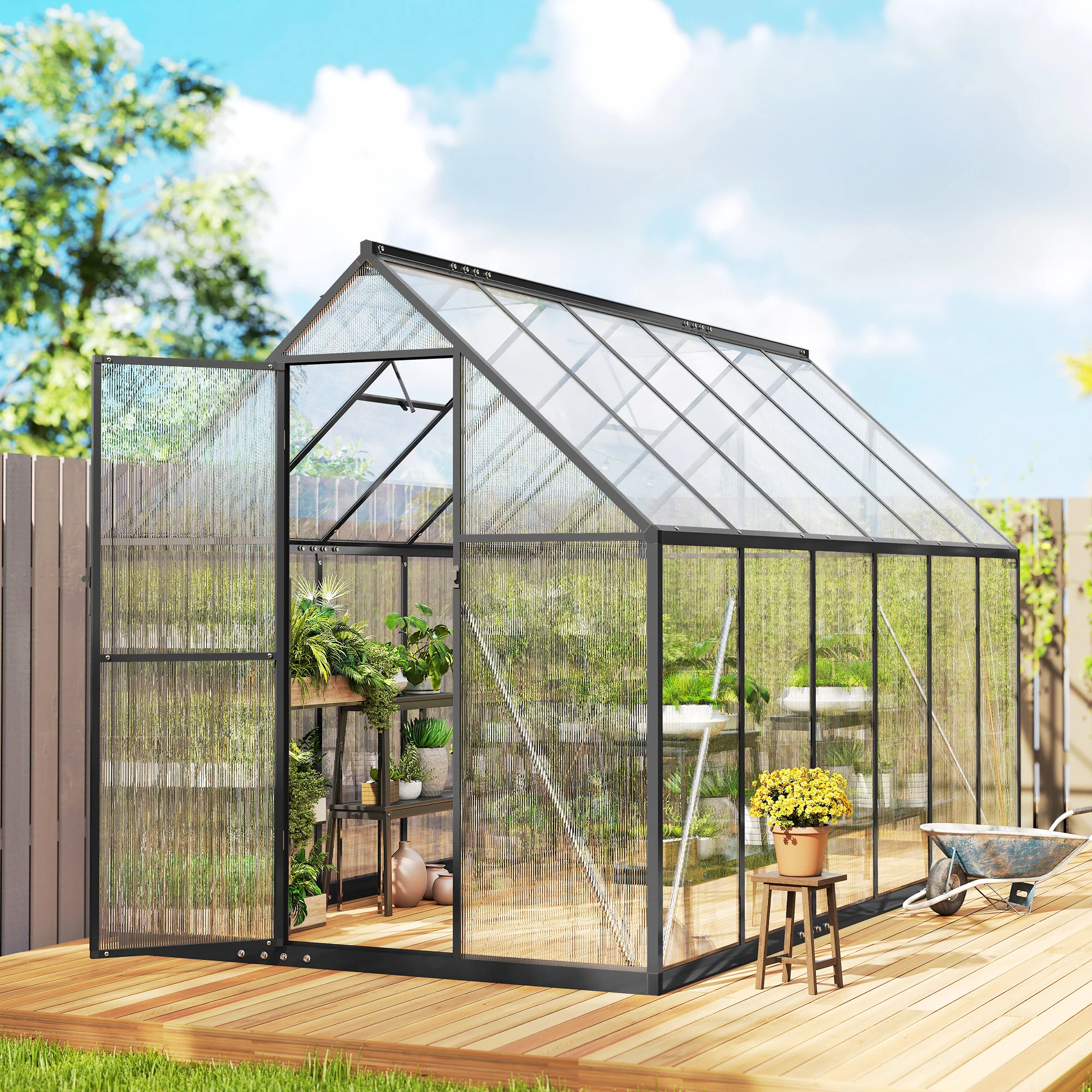 11' x 6' Polycarbonate Walk-in Greenhouse, Black - Image 11