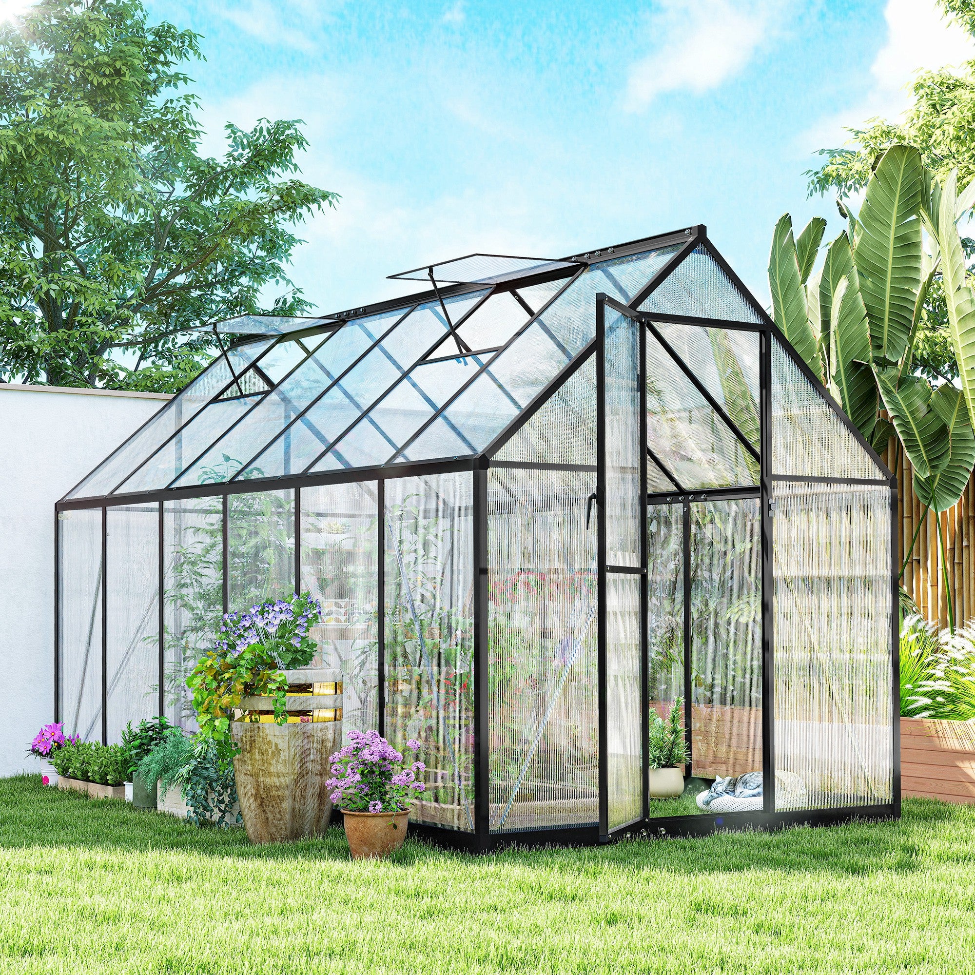 11' x 6' Polycarbonate Walk-in Greenhouse, Black - Image 3