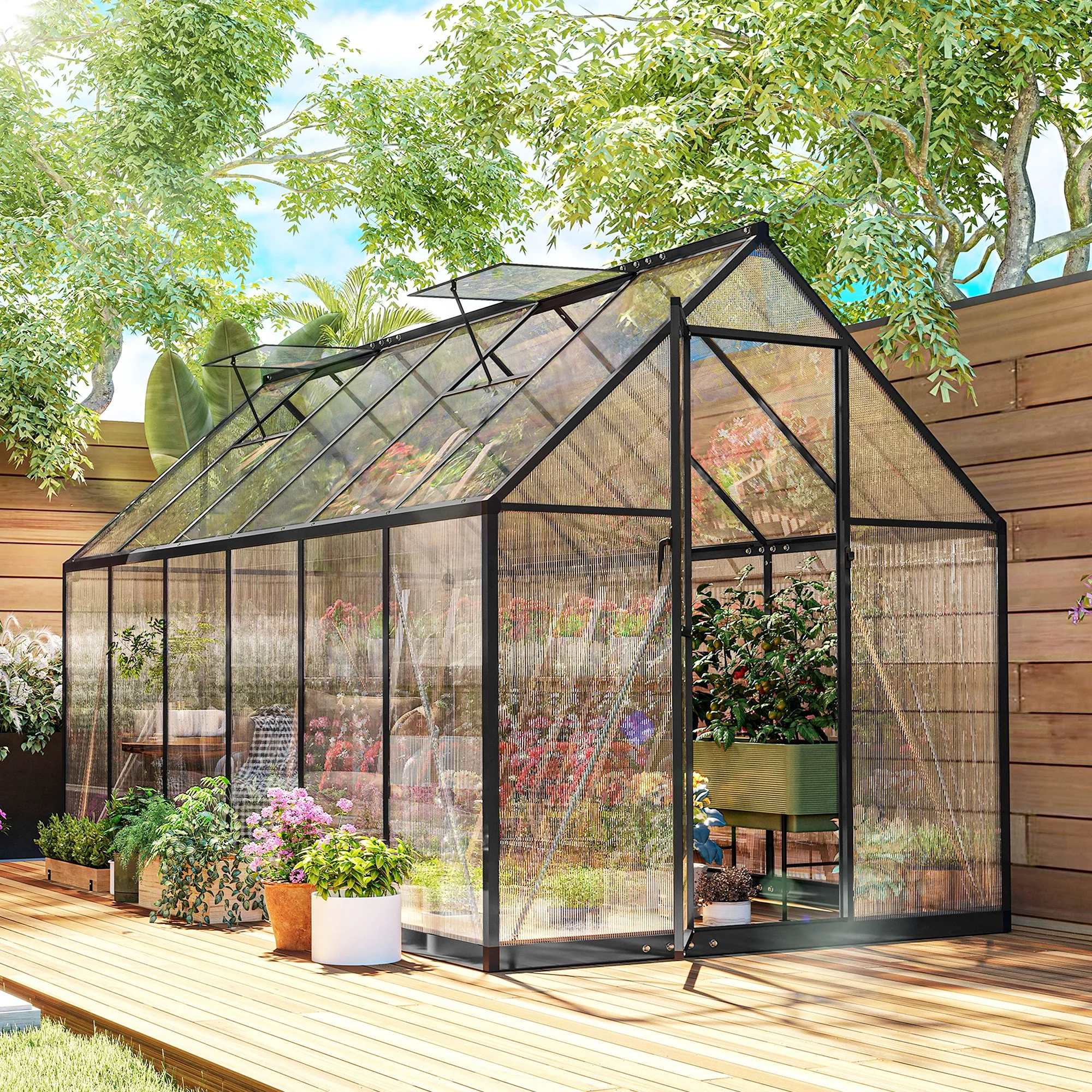 11' x 6' Polycarbonate Walk-in Greenhouse, Black - Image 4