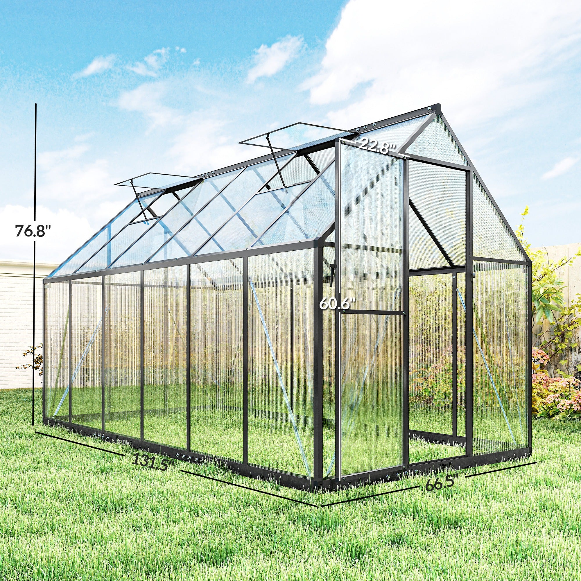 11' x 6' Polycarbonate Walk-in Greenhouse, Black - Image 5