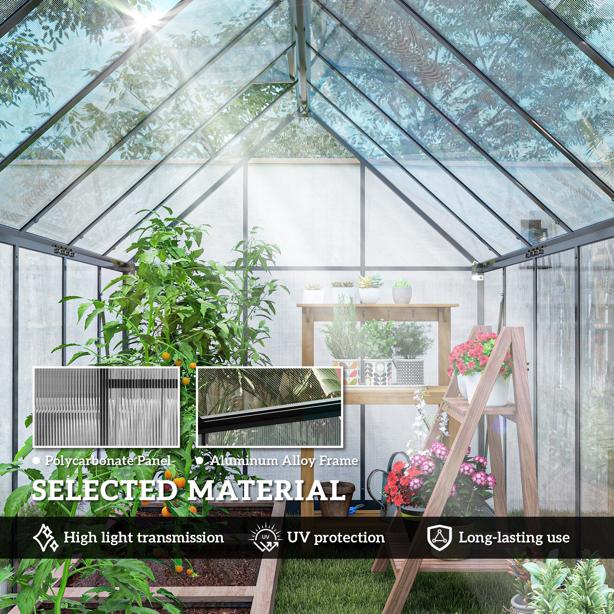 11' x 6' Polycarbonate Walk-in Greenhouse, Black - Image 7