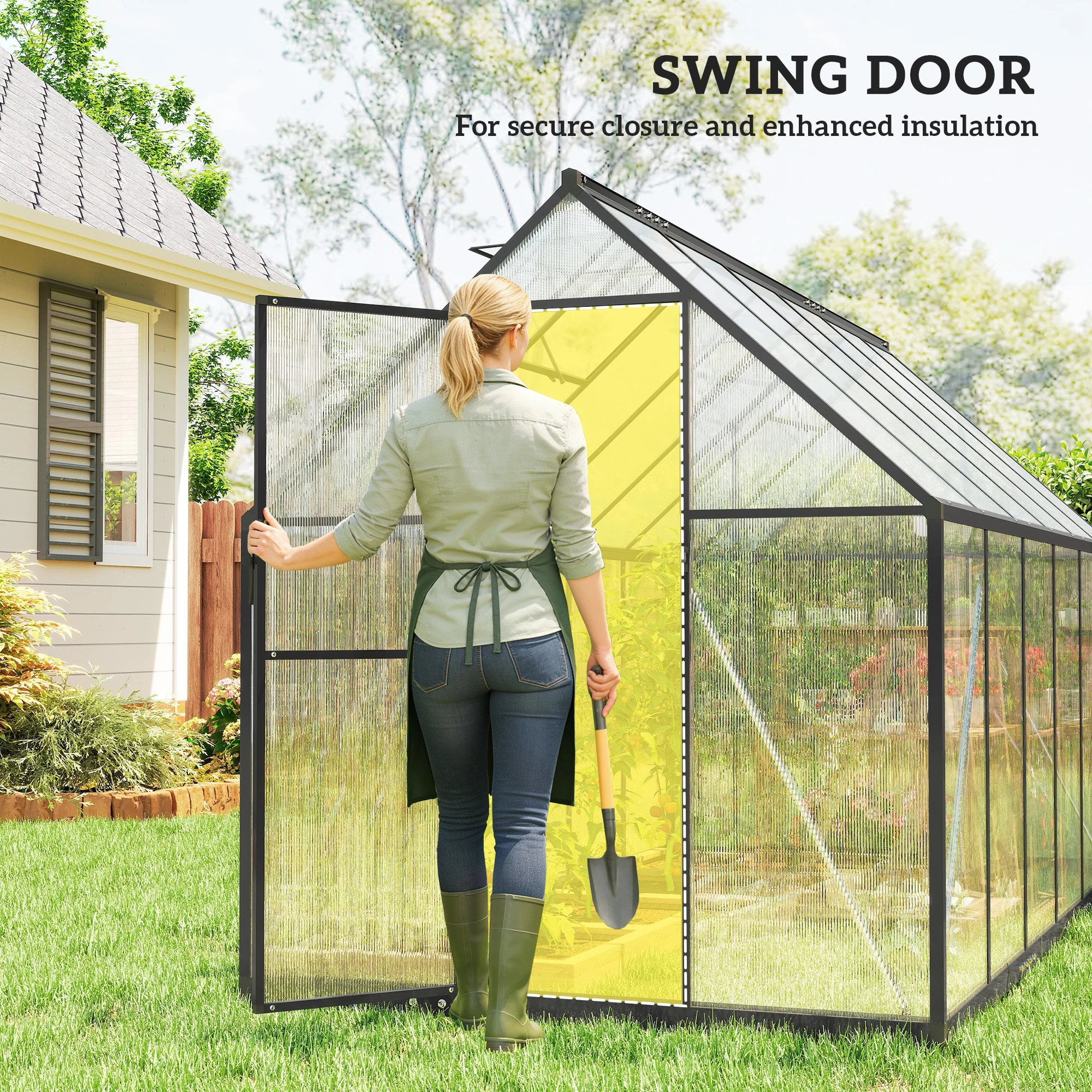11' x 6' Polycarbonate Walk-in Greenhouse, Black - Image 8