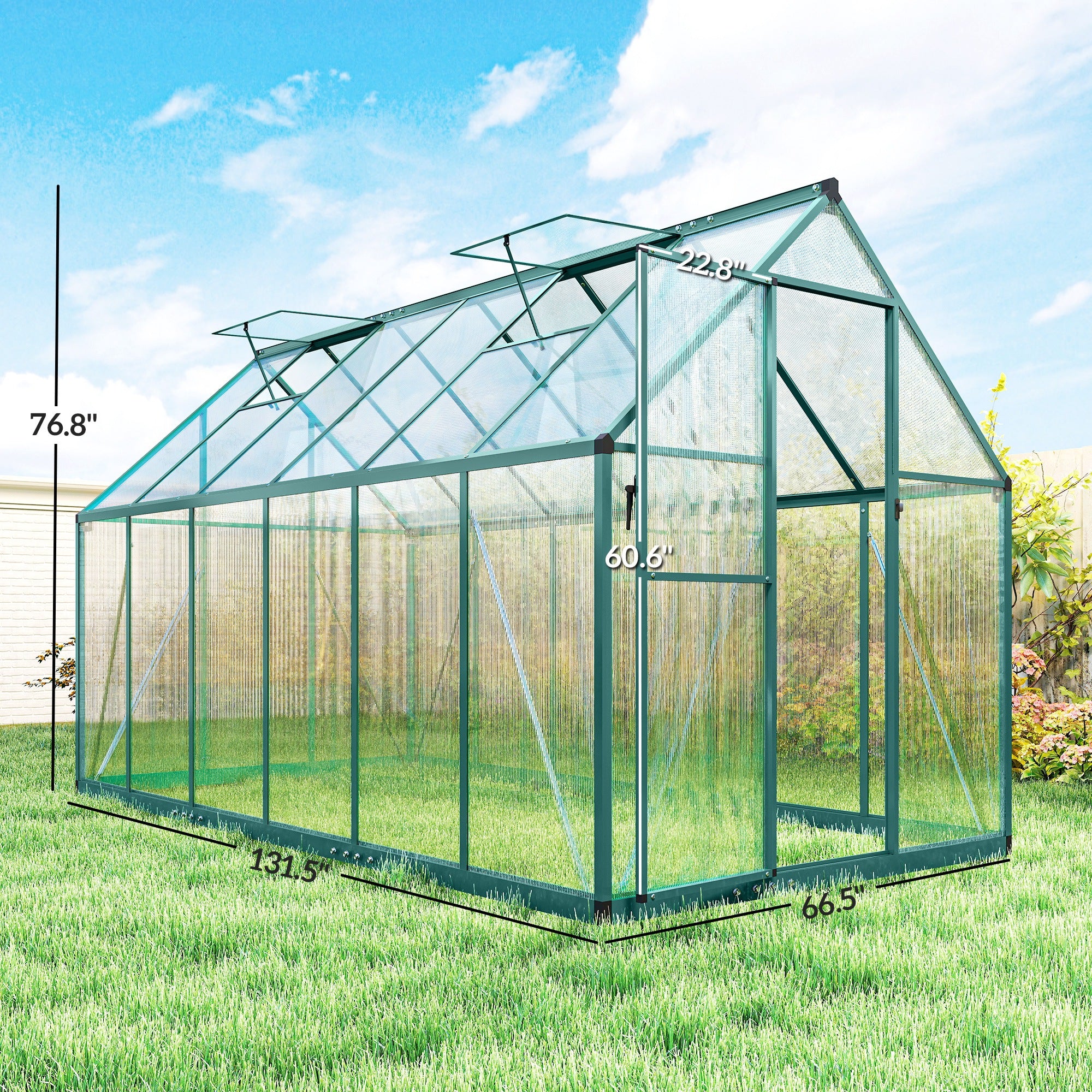 11' x 6' Polycarbonate Walk-in Greenhouse, Dark Green - Image 5
