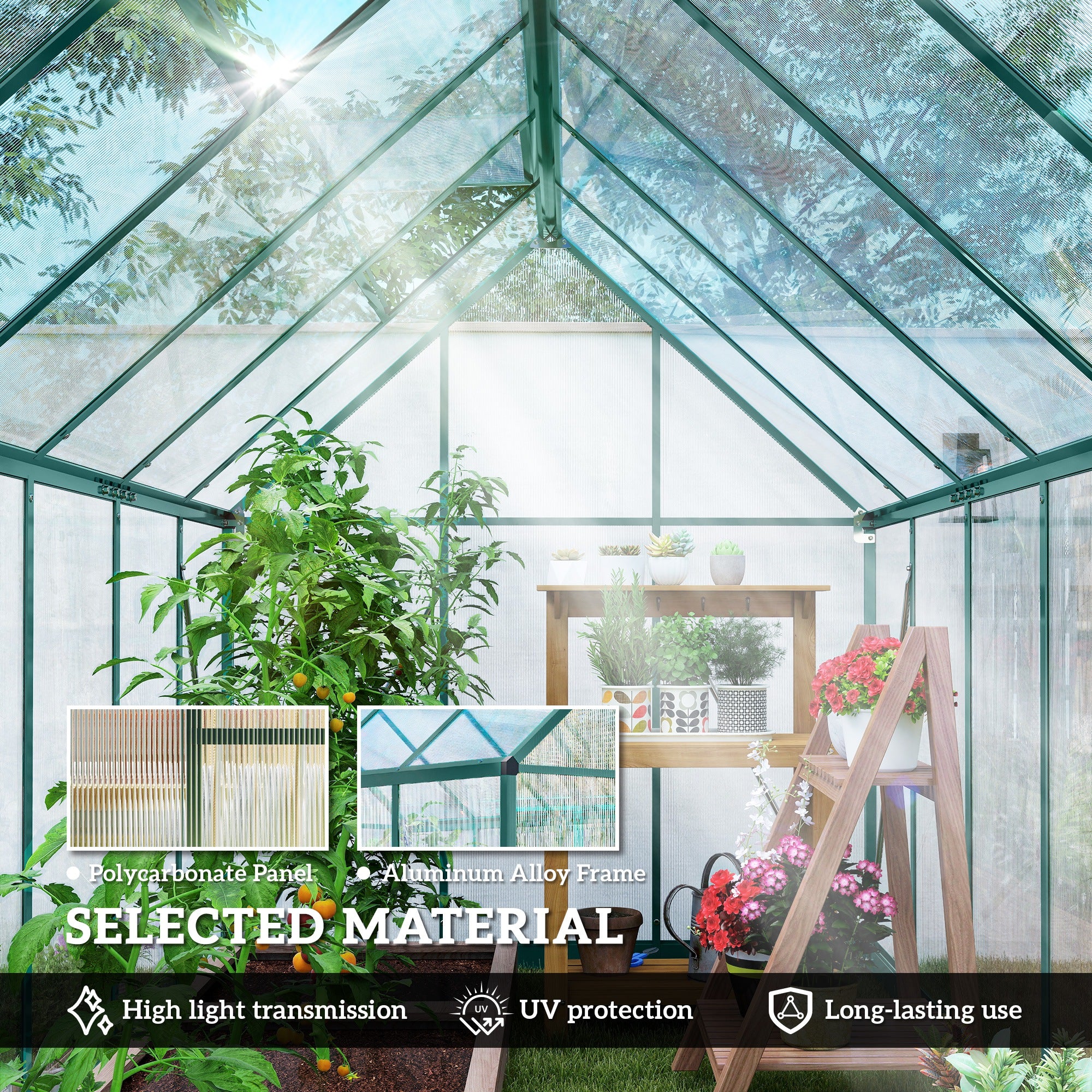 11' x 6' Polycarbonate Walk-in Greenhouse, Dark Green - Image 7