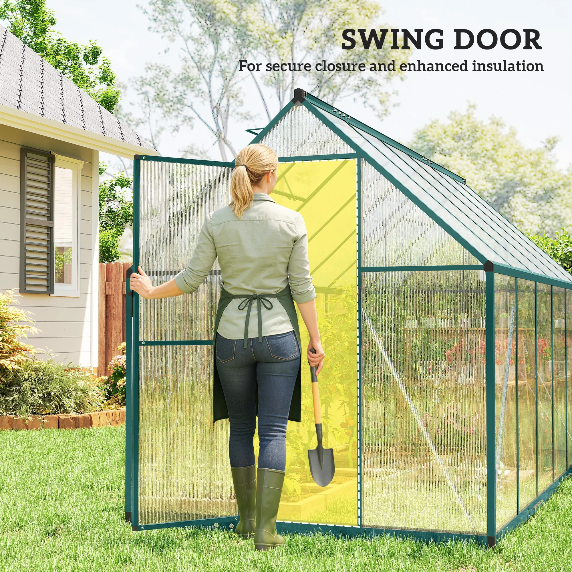 11' x 6' Polycarbonate Walk-in Greenhouse, Dark Green - Image 8