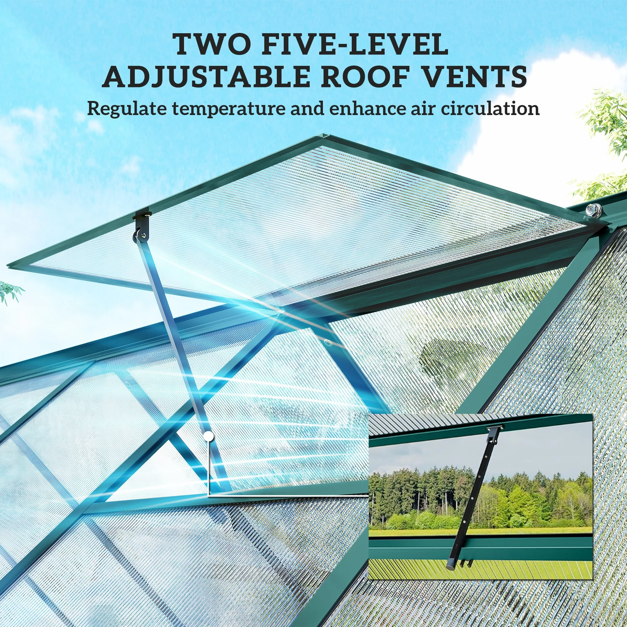 11' x 6' Polycarbonate Walk-in Greenhouse, Dark Green - Image 9