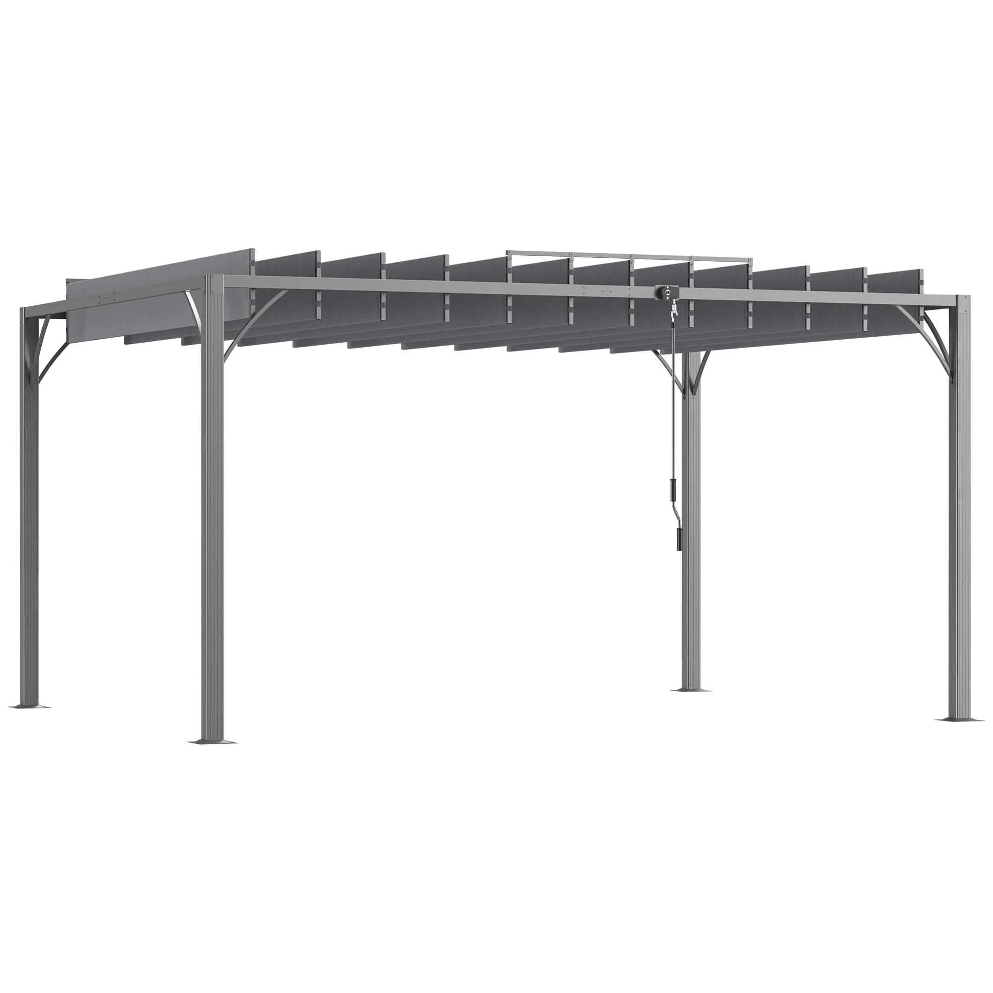 12.8' x 9.7' Outdoor Pergola with Retractable Roof and Ground Stakes, Grey