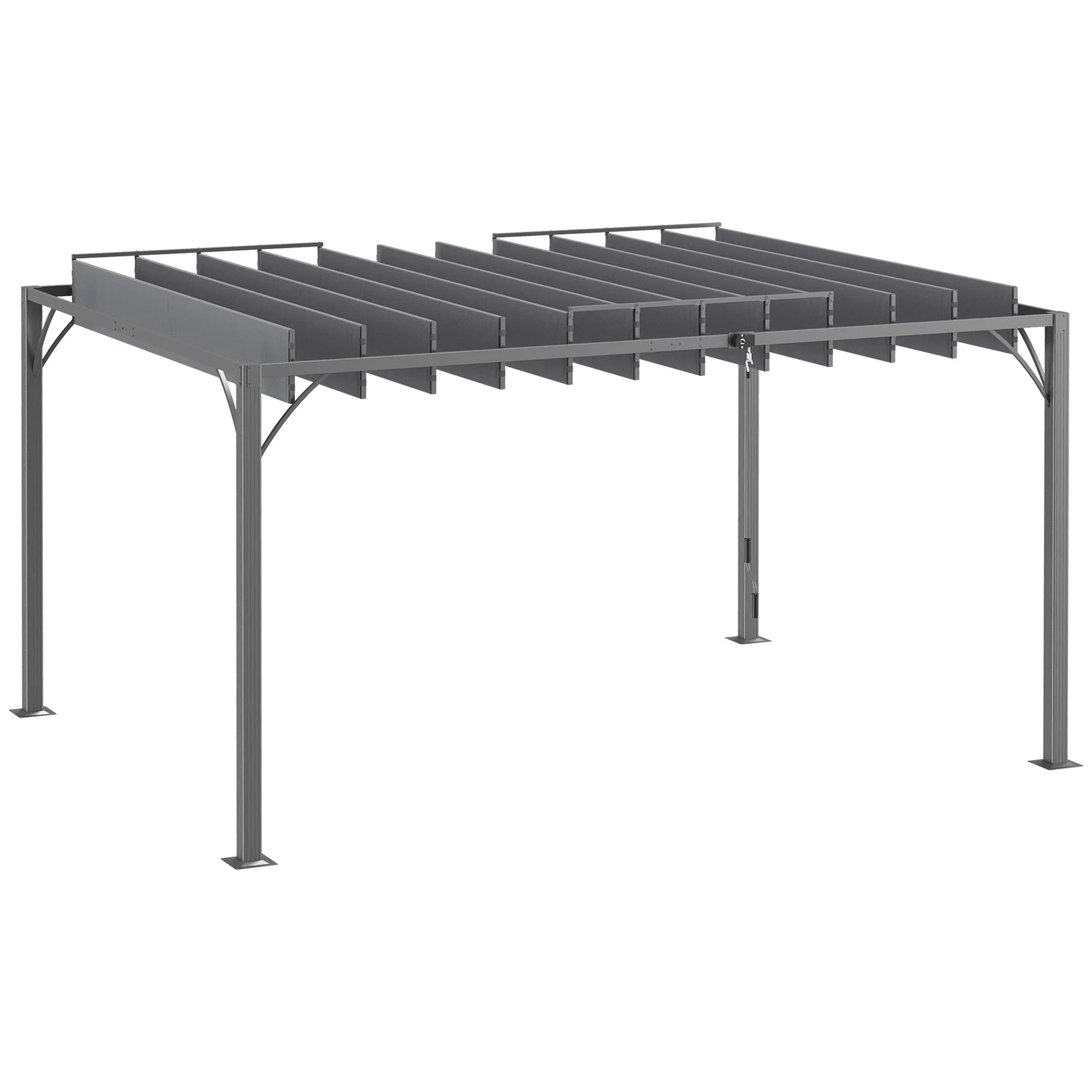 12.8' x 9.7' Outdoor Pergola with Retractable Roof and Ground Stakes, Grey - Image 2