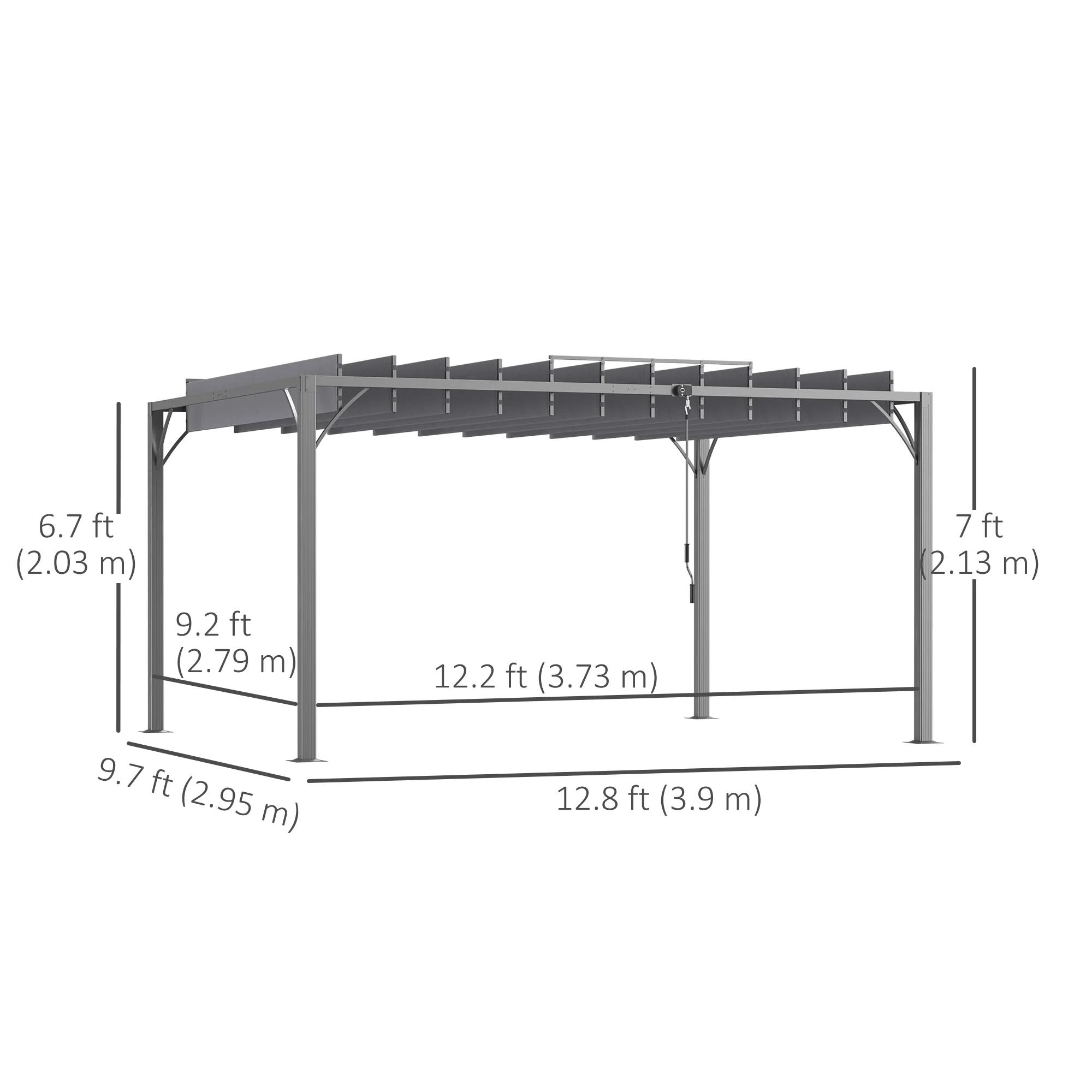 12.8' x 9.7' Outdoor Pergola with Retractable Roof and Ground Stakes, Grey - Image 5