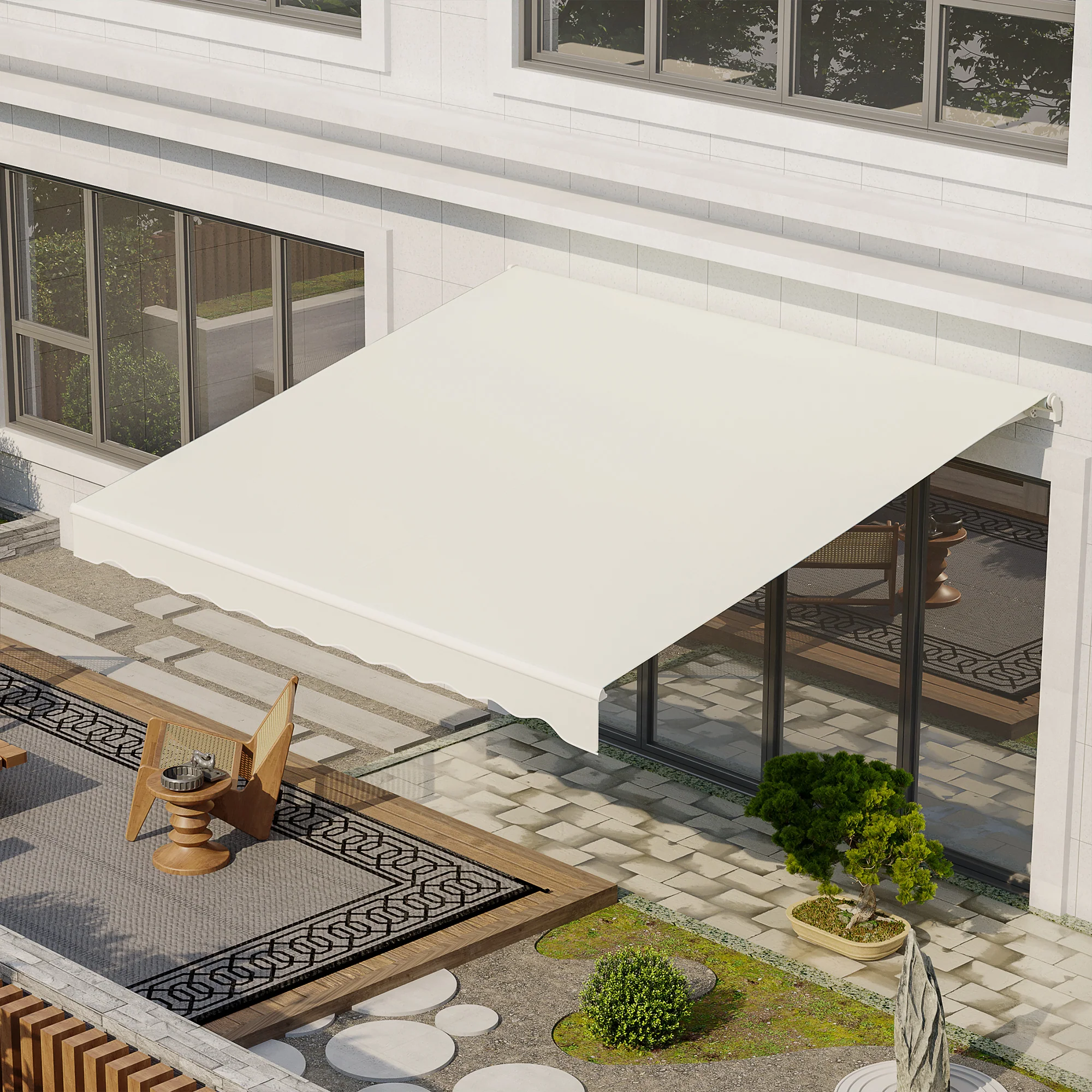 12' x 10' Electric Retractable Awning with Remote Control & Manual Crank Handle, Cream White - Image 3