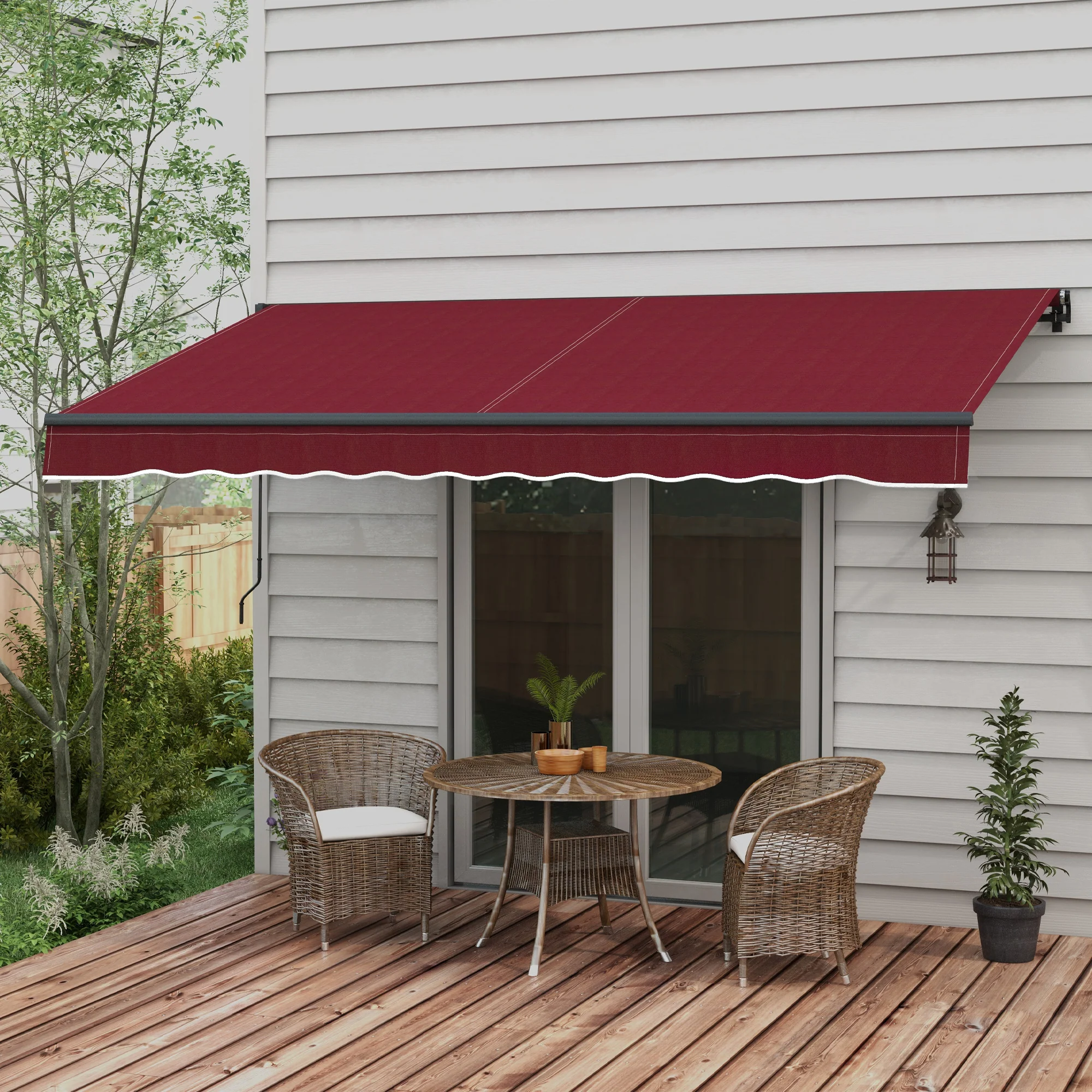 12' x 10' Retractable Awning with Manual Crank, 280gsm UV Resistant Fabric and Aluminum Frame, Wine Red - Image 3