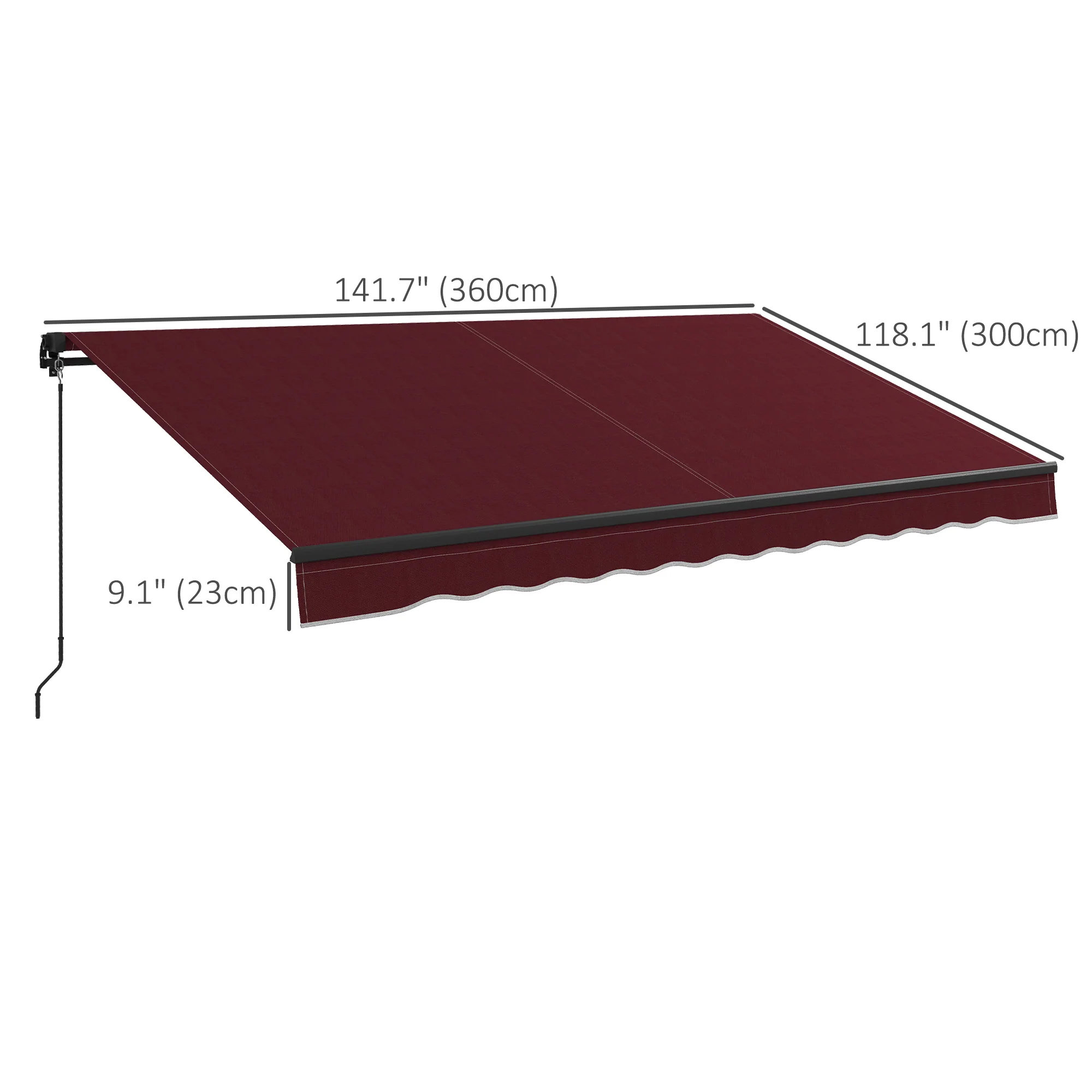12' x 10' Retractable Awning with Manual Crank, 280gsm UV Resistant Fabric and Aluminum Frame, Wine Red - Image 5