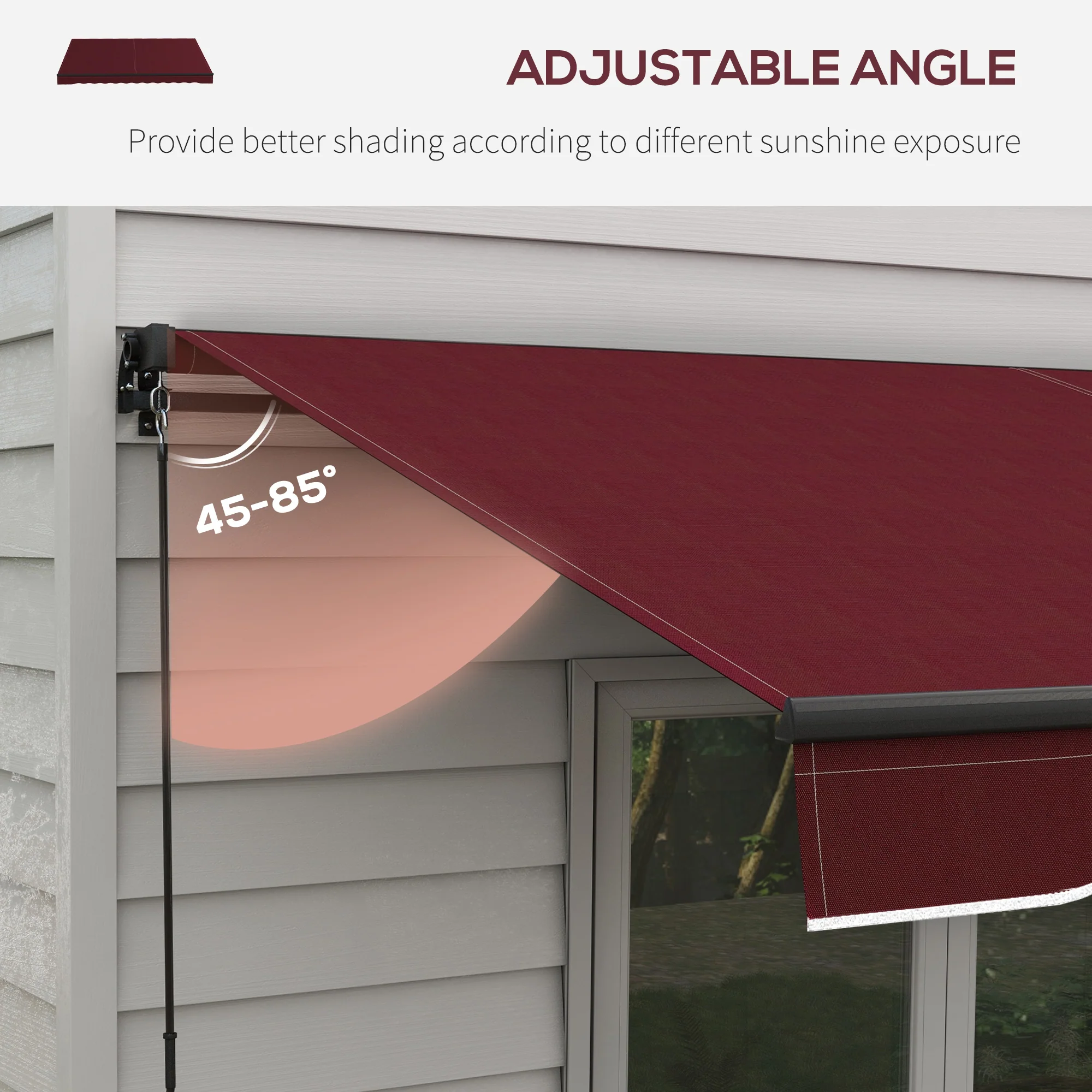12' x 10' Retractable Awning with Manual Crank, 280gsm UV Resistant Fabric and Aluminum Frame, Wine Red - Image 7