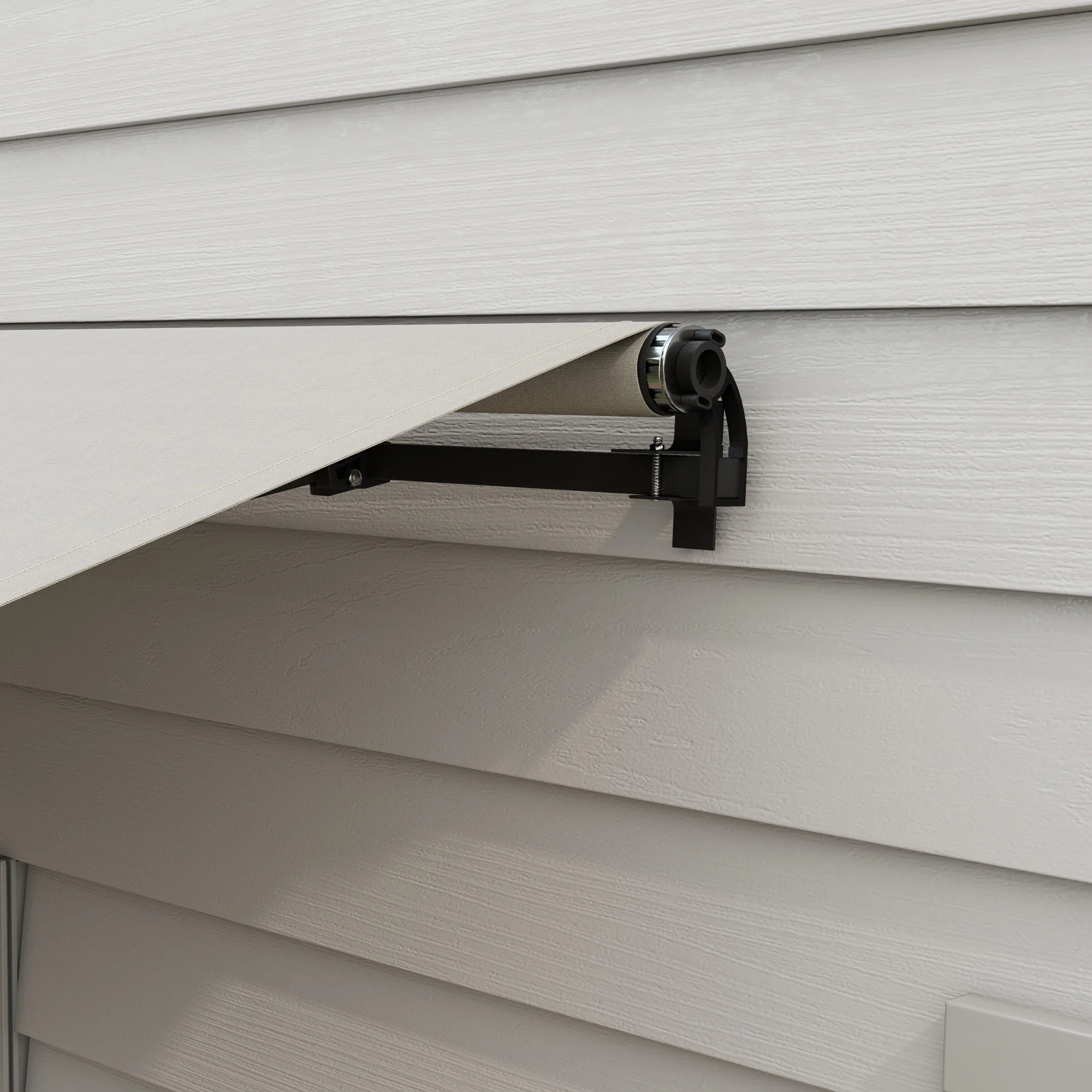 12' x 10' Retractable Awning with Manual Crank, 280gsm UV Resistant Fabric and Aluminum Frame, Light Grey - Image 11