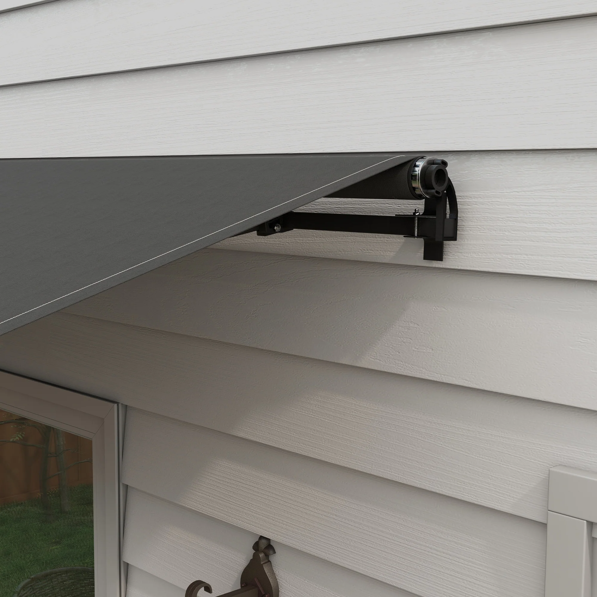 12' x 10' Retractable Awning with Manual Crank, 280gsm UV Resistant Fabric and Aluminum Frame, Black - Image 11