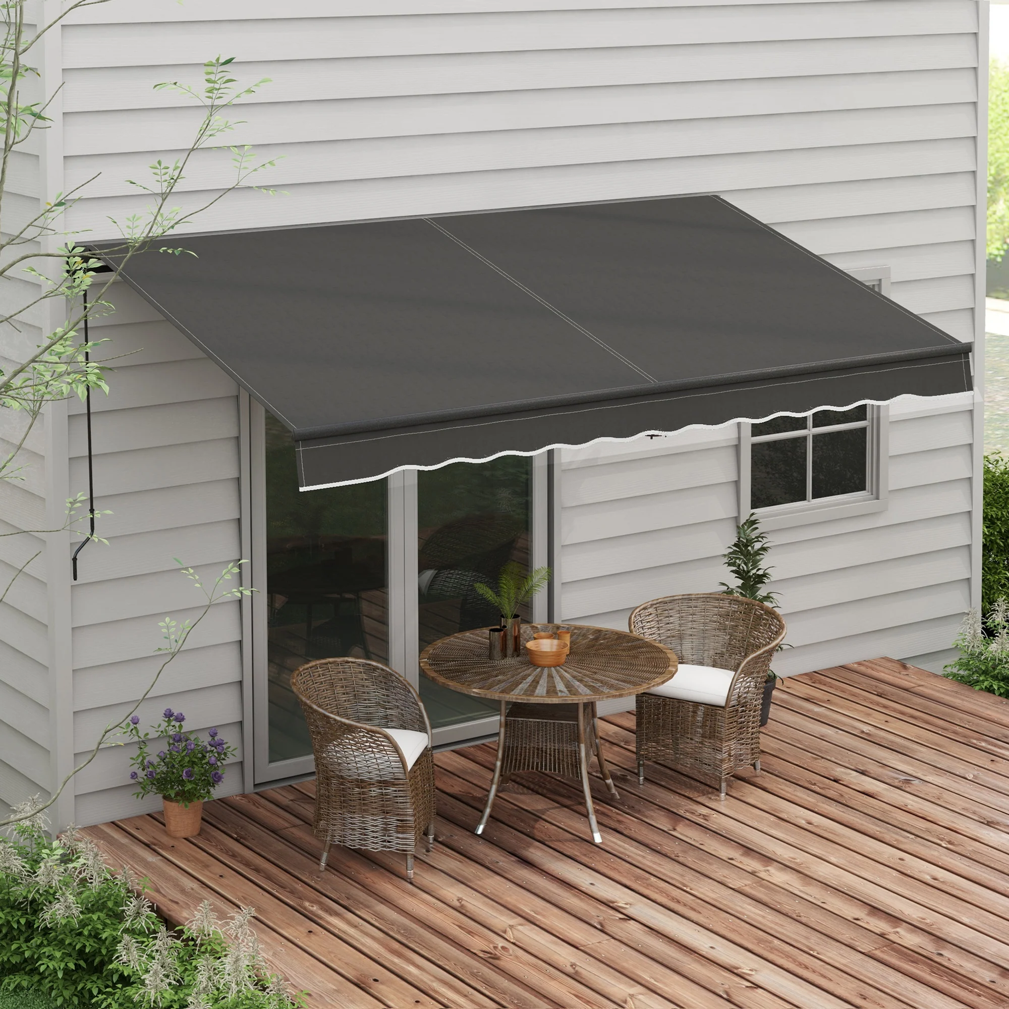 12' x 10' Retractable Awning with Manual Crank, 280gsm UV Resistant Fabric and Aluminum Frame, Black - Image 3
