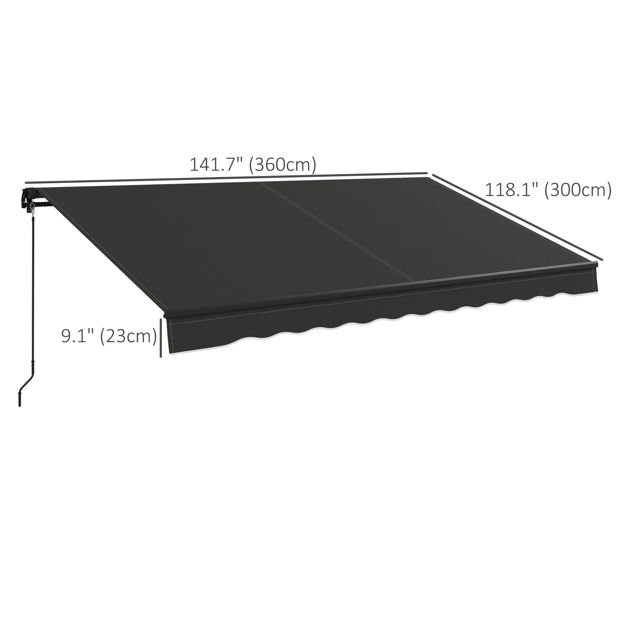 12' x 10' Retractable Awning with Manual Crank, 280gsm UV Resistant Fabric and Aluminum Frame, Black - Image 5