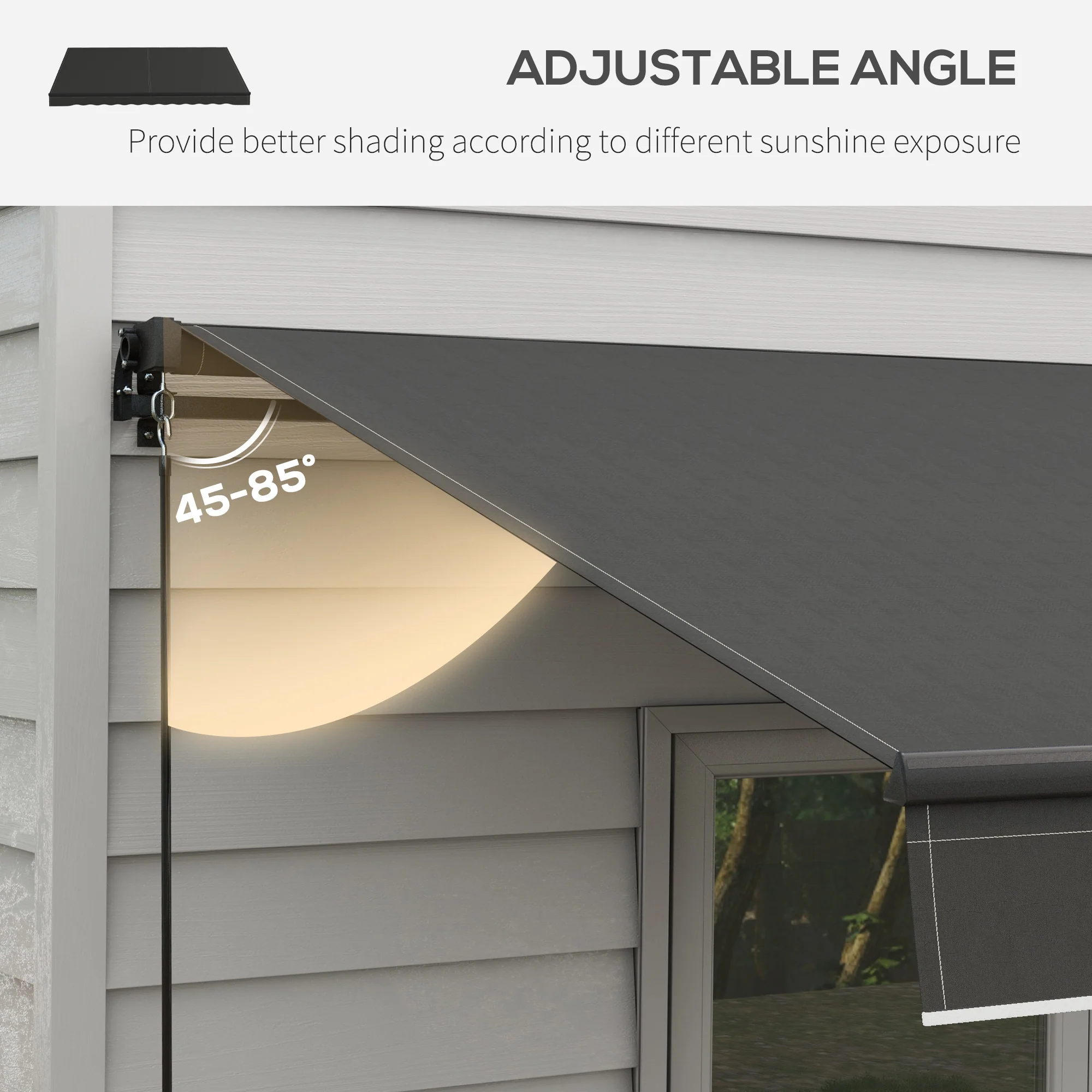 12' x 10' Retractable Awning with Manual Crank, 280gsm UV Resistant Fabric and Aluminum Frame, Black - Image 7