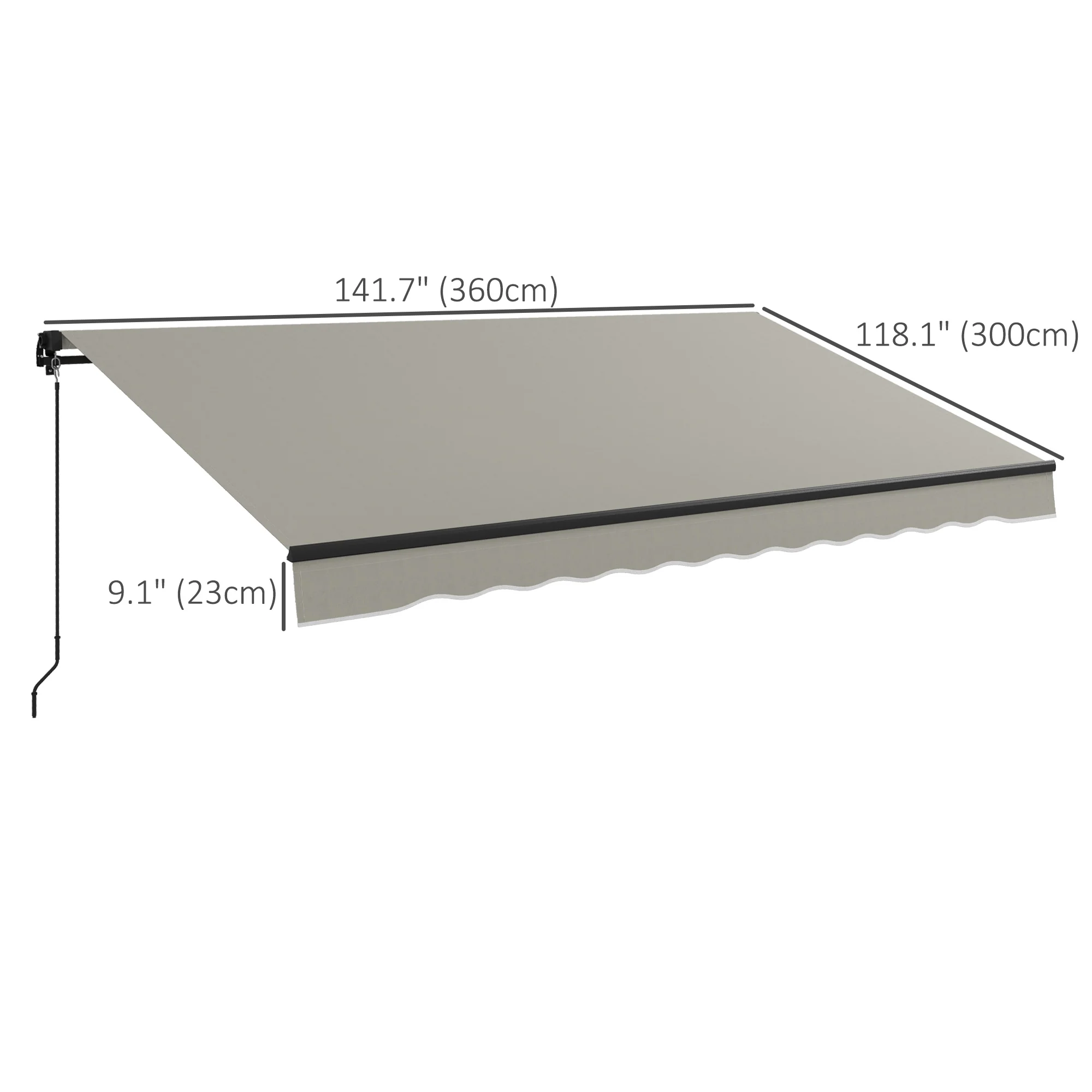 12' x 10' Retractable Awning with Manual Crank, 280gsm UV Resistant Fabric and Aluminum Frame, Light Grey - Image 5