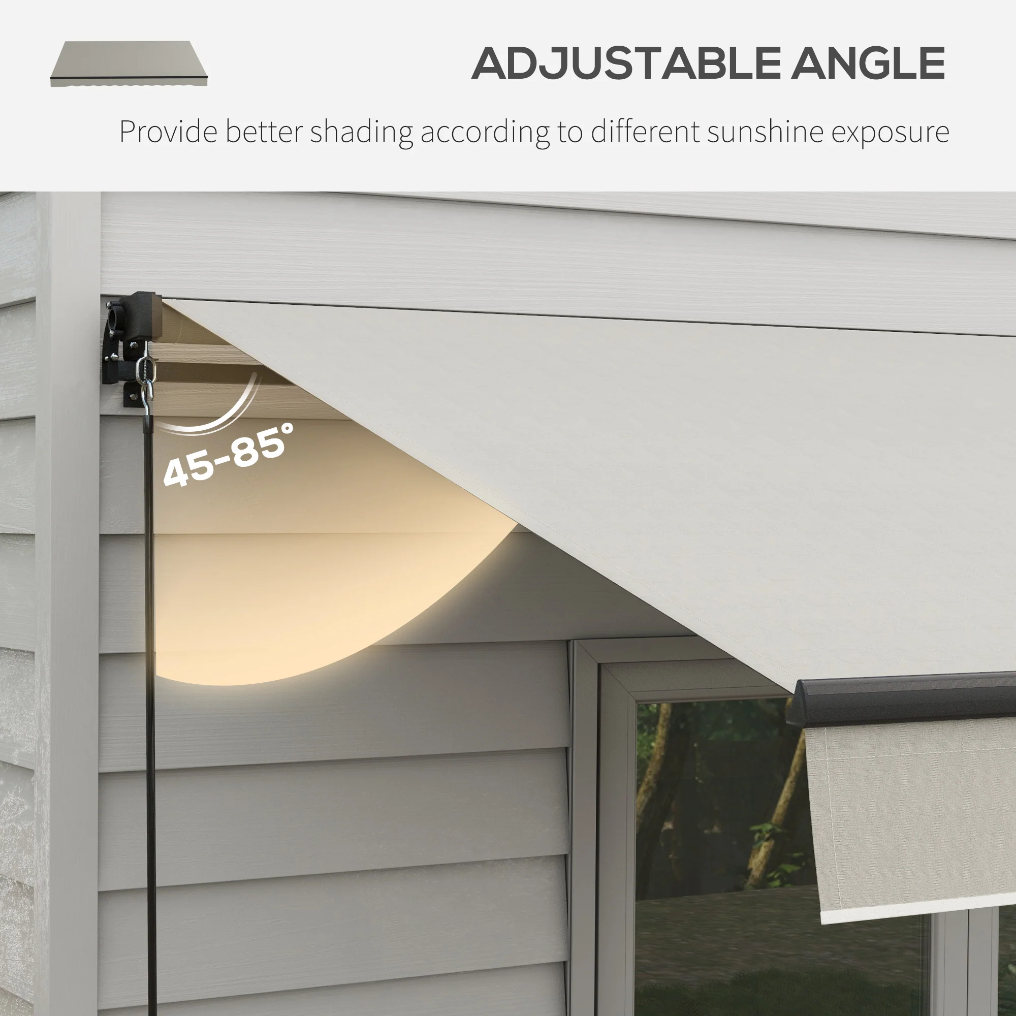 12' x 10' Retractable Awning with Manual Crank, 280gsm UV Resistant Fabric and Aluminum Frame, Light Grey - Image 7