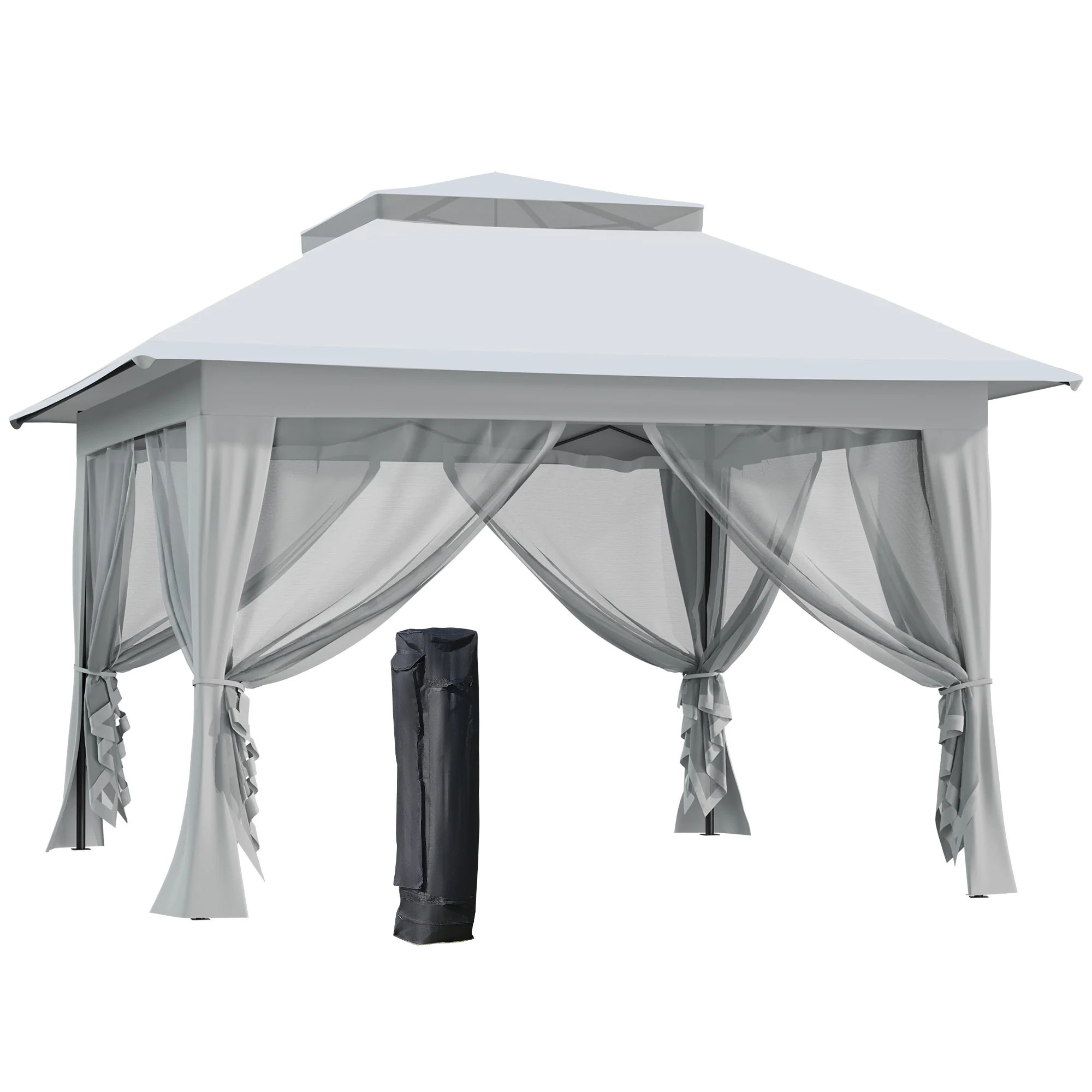 12' x 12' Foldable Party Tent with Steel Frame & Roller Bag, Light Grey