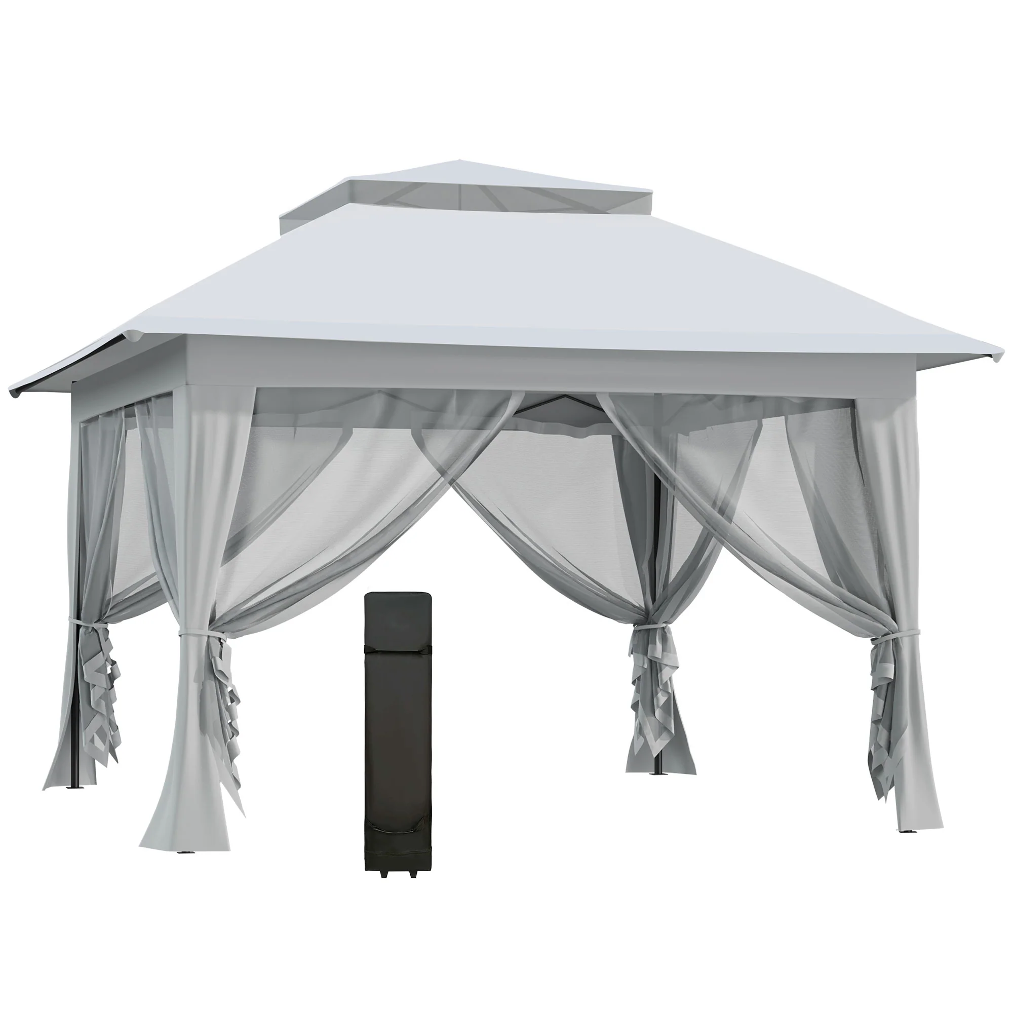 12' x 12' Foldable Party Tent with Steel Frame & Roller Bag, Light Grey - Image 12