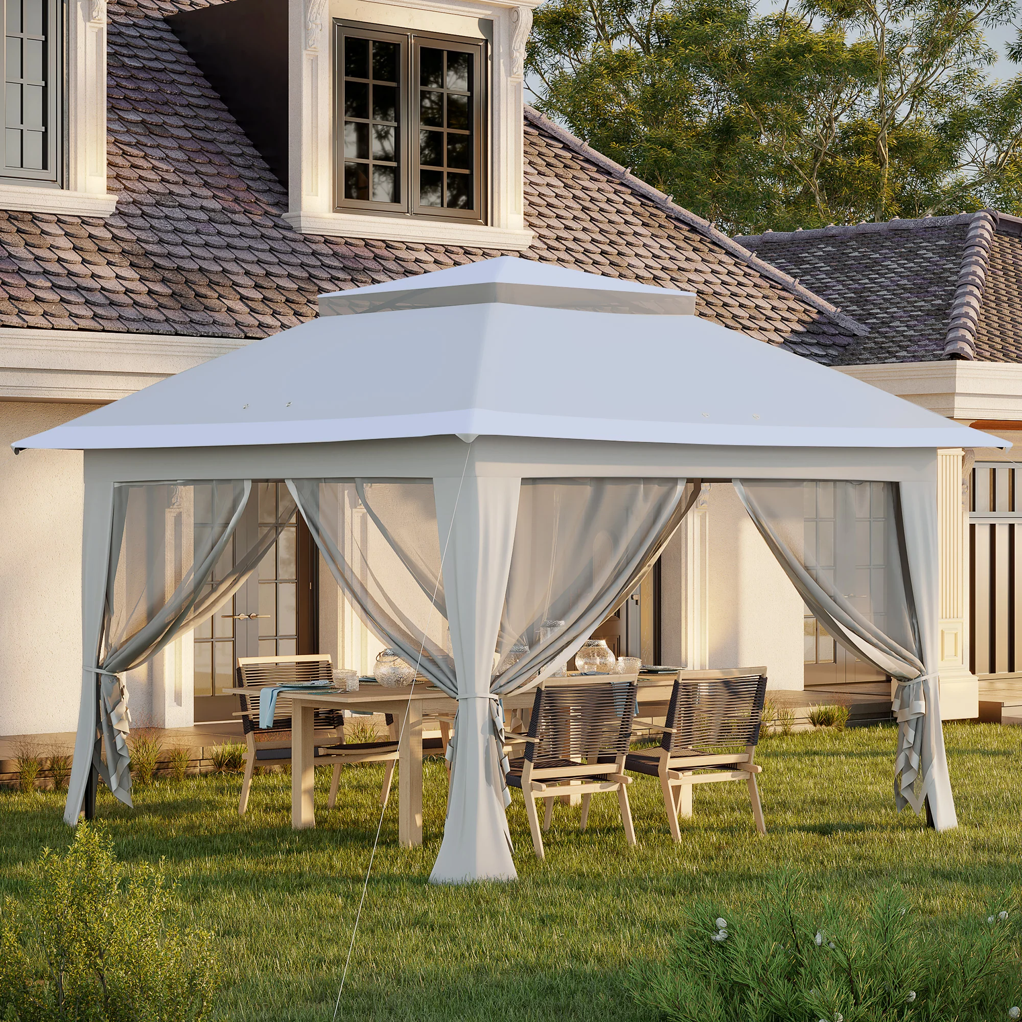 12' x 12' Foldable Party Tent with Steel Frame & Roller Bag, Light Grey - Image 3