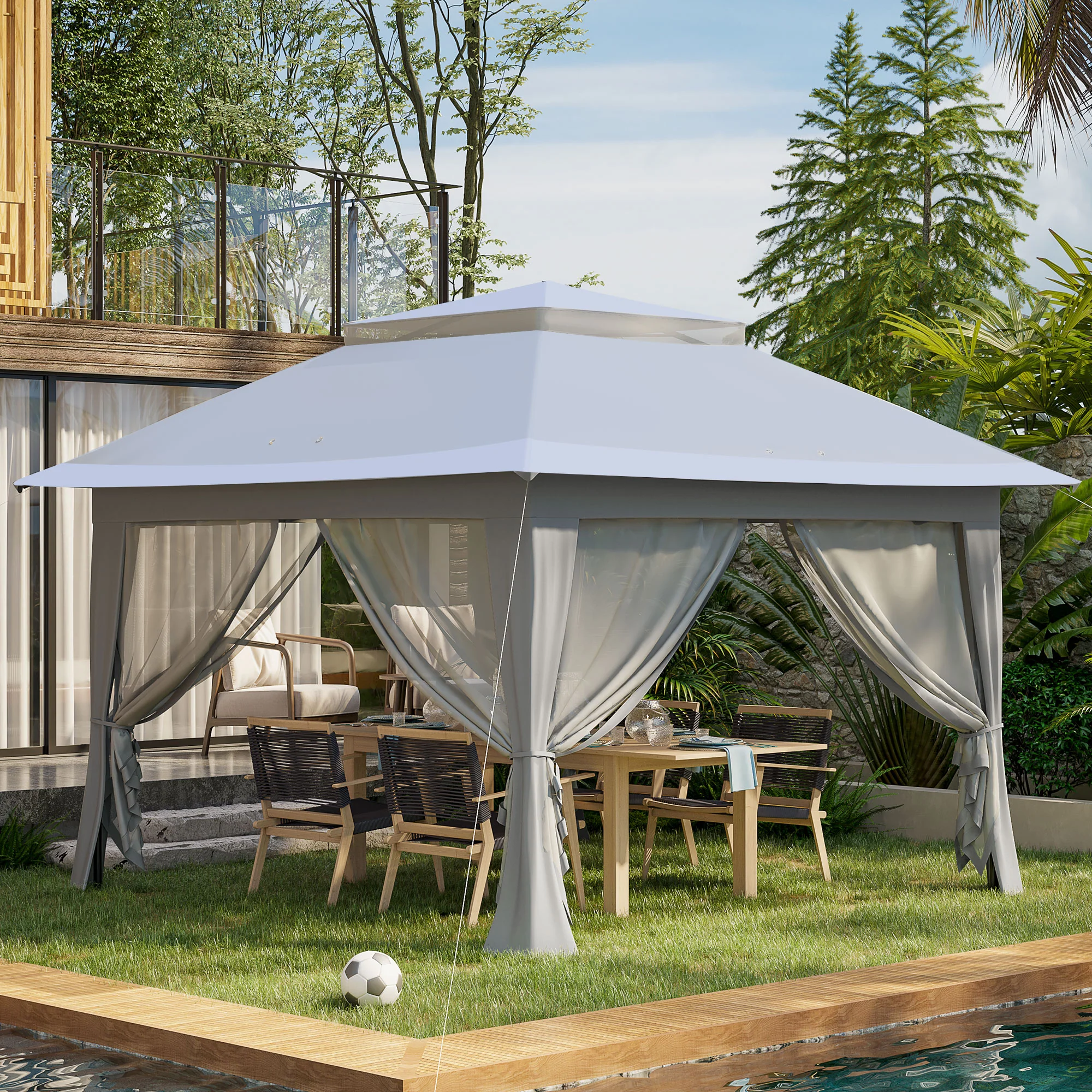 12' x 12' Foldable Party Tent with Steel Frame & Roller Bag, Light Grey - Image 4