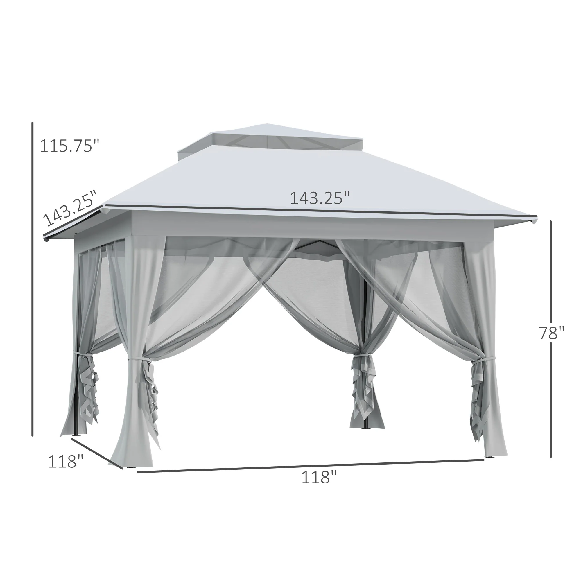 12' x 12' Foldable Party Tent with Steel Frame & Roller Bag, Light Grey - Image 5